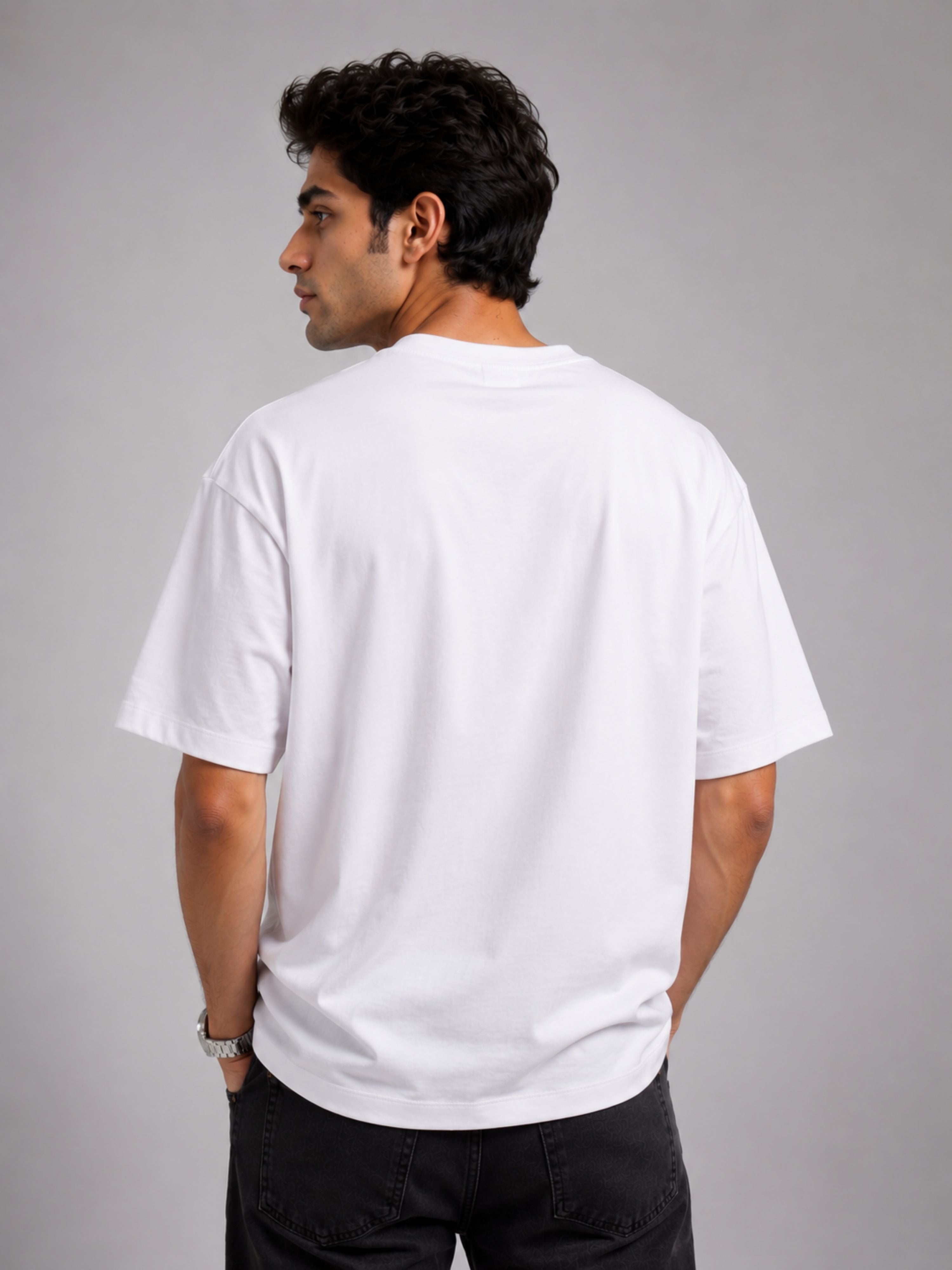 Black oversized fit Architect Trendy Tshirt For Men with blue graphic text worn by male model