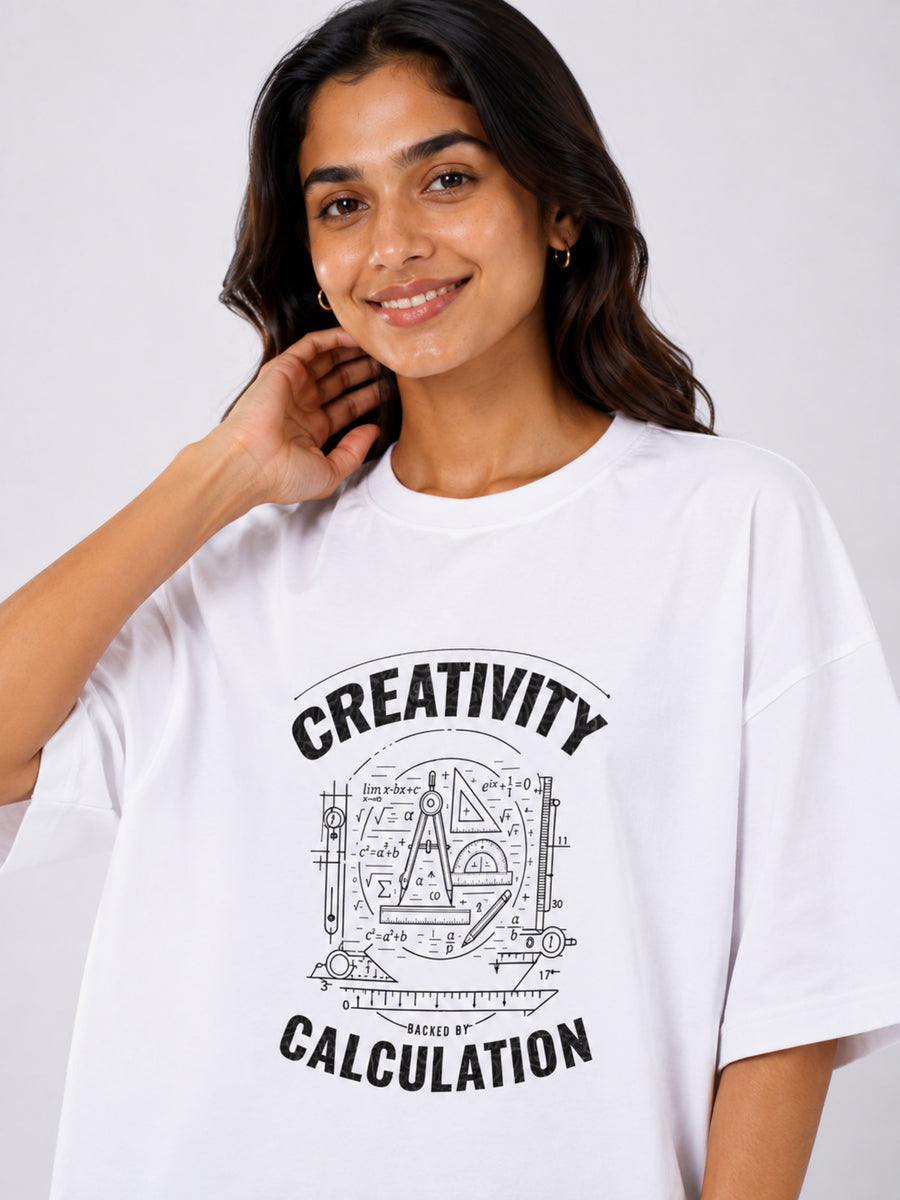 Oversized fit white Architect Graphic Tshirt For Women with I sell ice in the Himalayas print