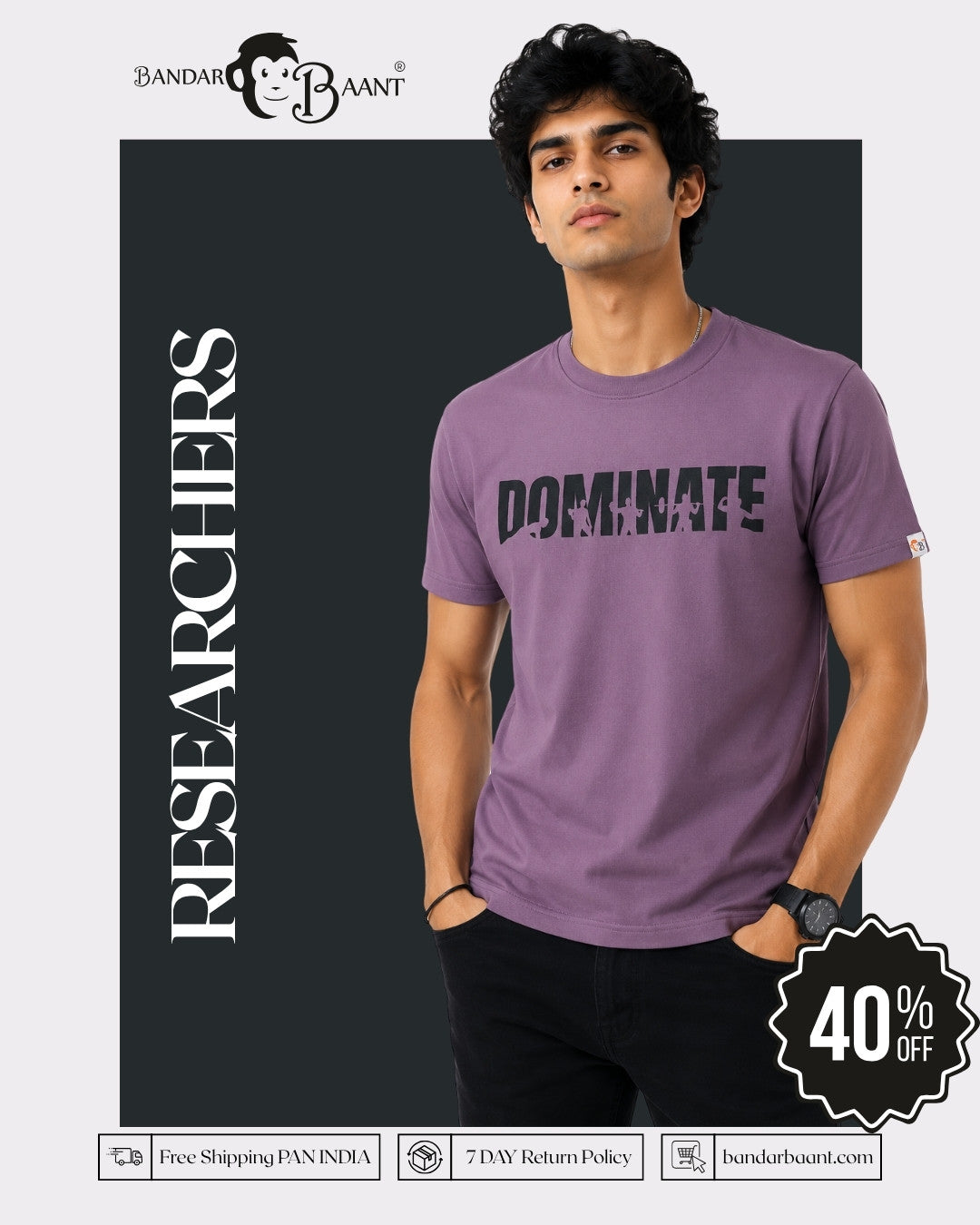 Athletes Dominate Regular Fit T-Shirt For Men by Bandar Baant Collections in purple with black text design