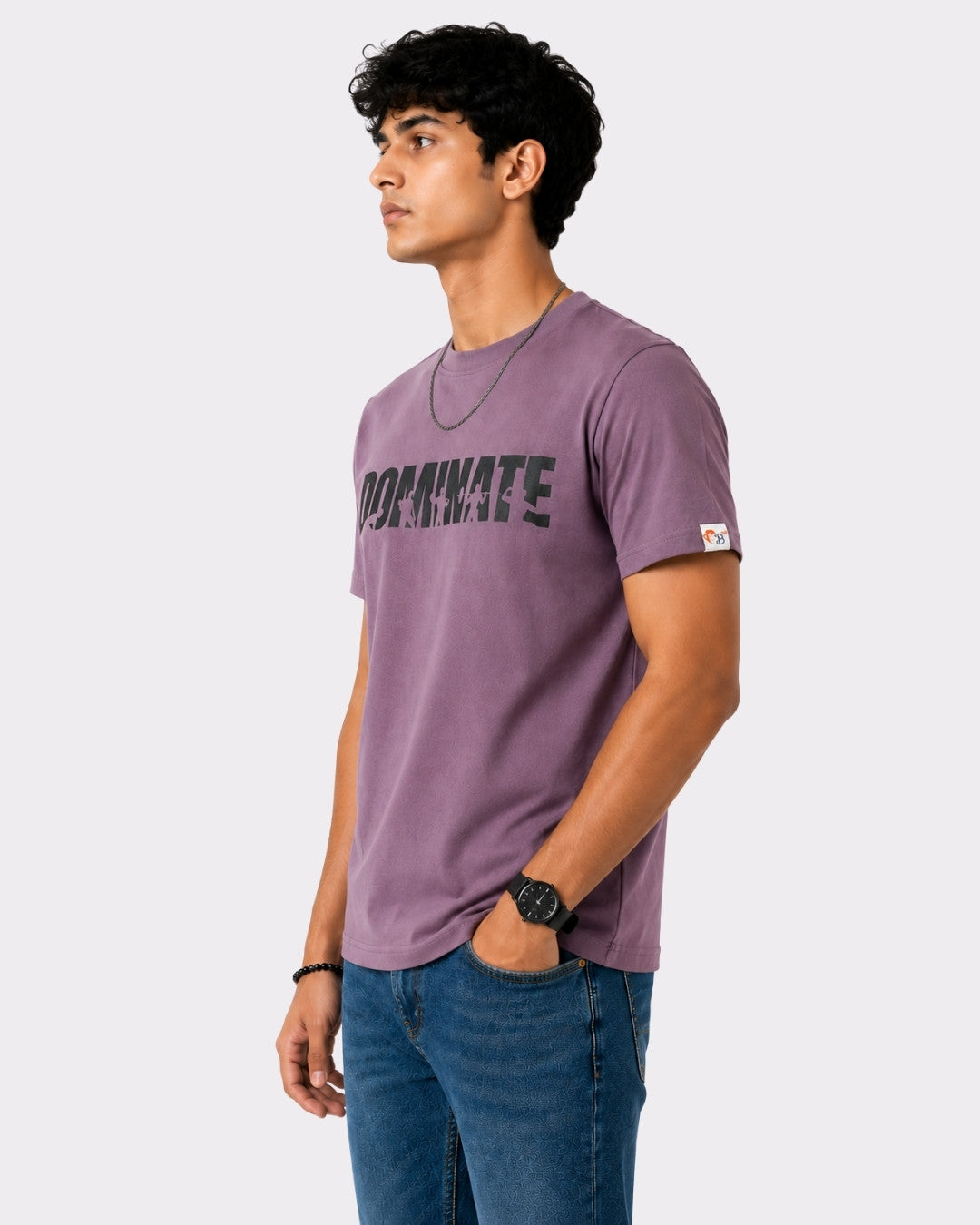 Athletes Dominate Regular Fit T-Shirt For Men in purple worn by male model with casual jeans