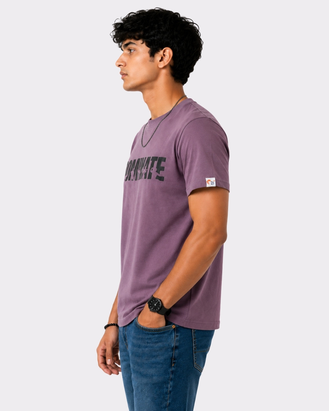 Athletes Dominate Regular Fit T-Shirt For Men in purple worn by male model standing sideways