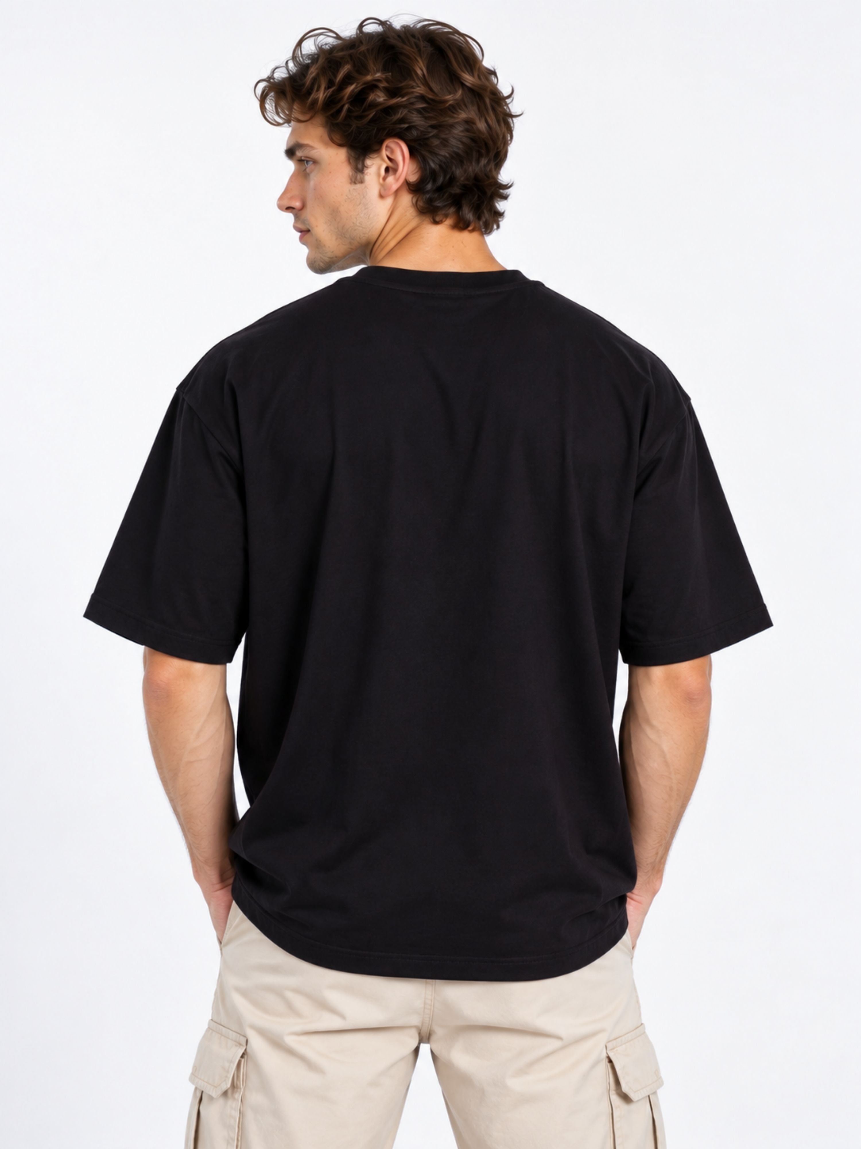 Black oversized fit Opthalmologist T-shirt For Men shown from the back worn by male model