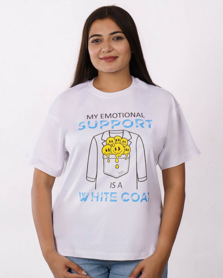 Medical Students | My emotional support is a white coat | Oversized fit Tshirt