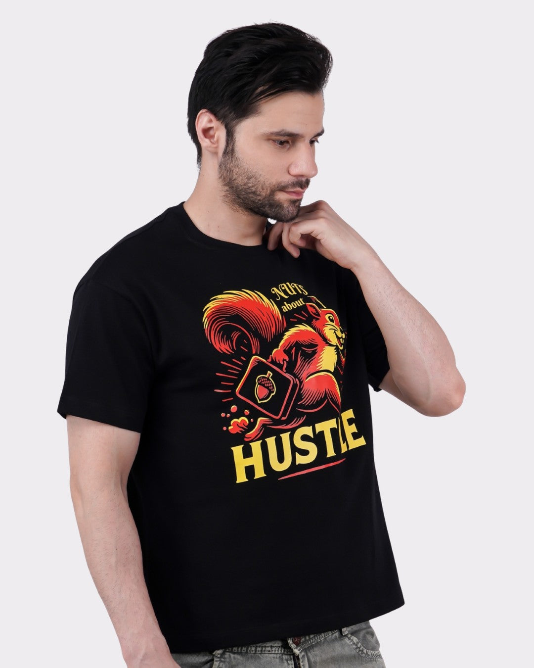 Animal Printed Oversized T-Shirt for Men black with bold graphic design and short sleeves