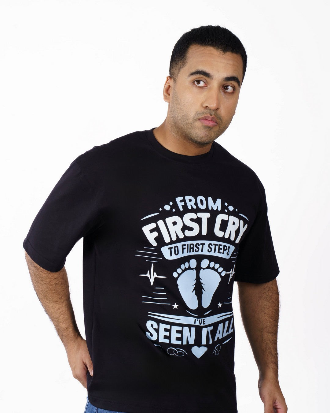 Bandar Baant Collections oversized fit Tshirt for men in black with white graphic text design