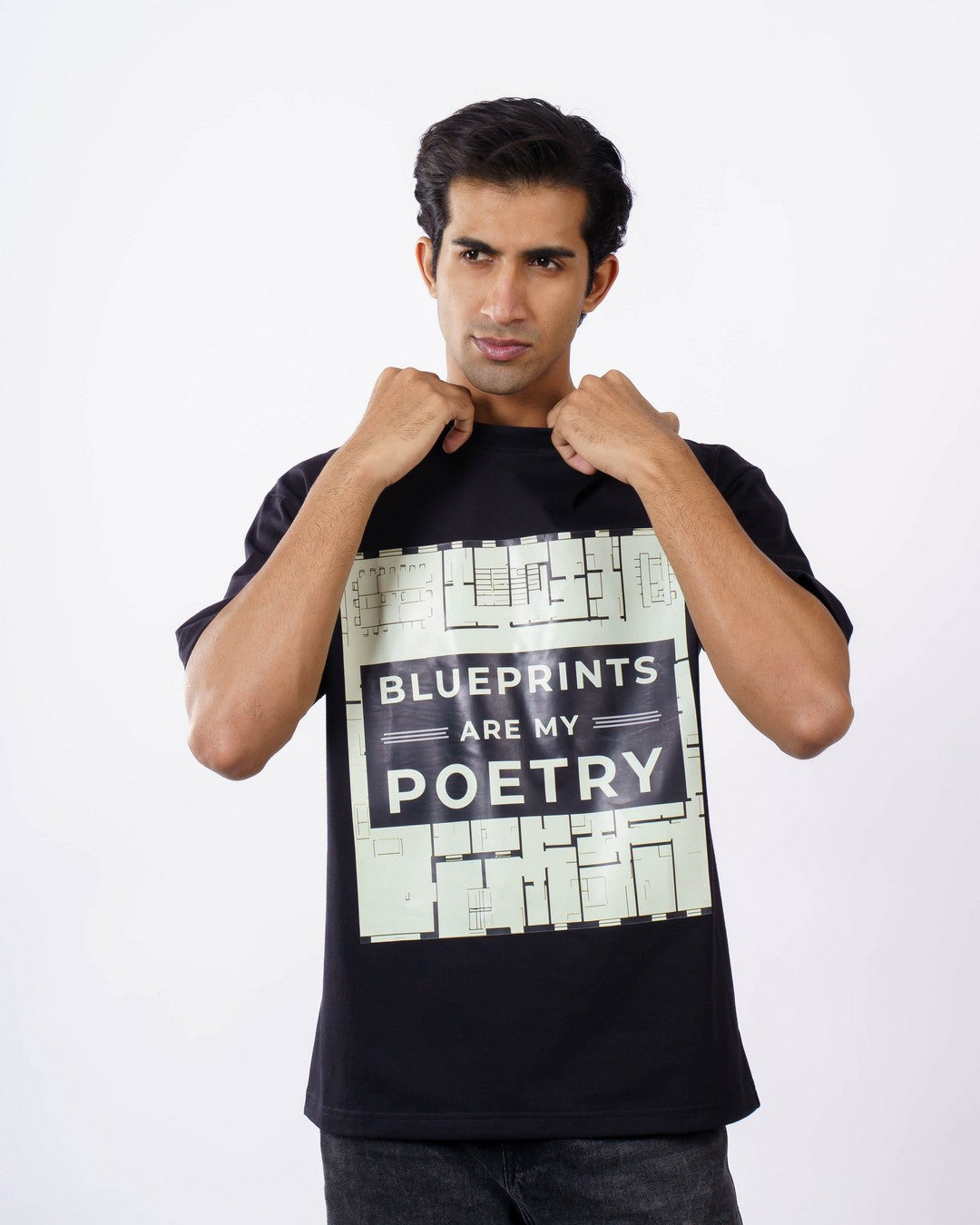 Blueprints Poetry Architect Oversized Printed Tshirt For Men 5