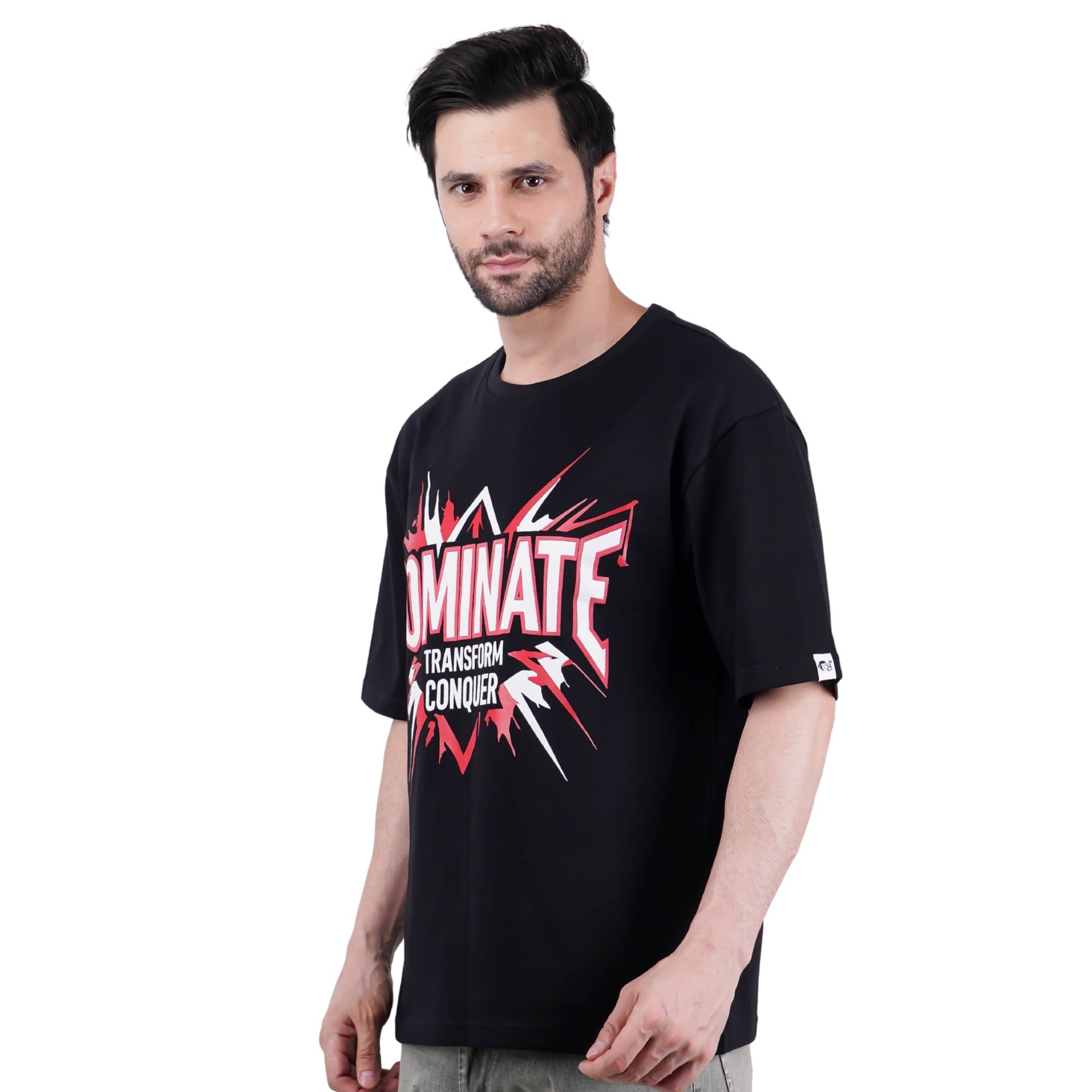 Bandar Baant Collections oversized fit black Gym Enthusiast T-shirt For Men with bold dominate print