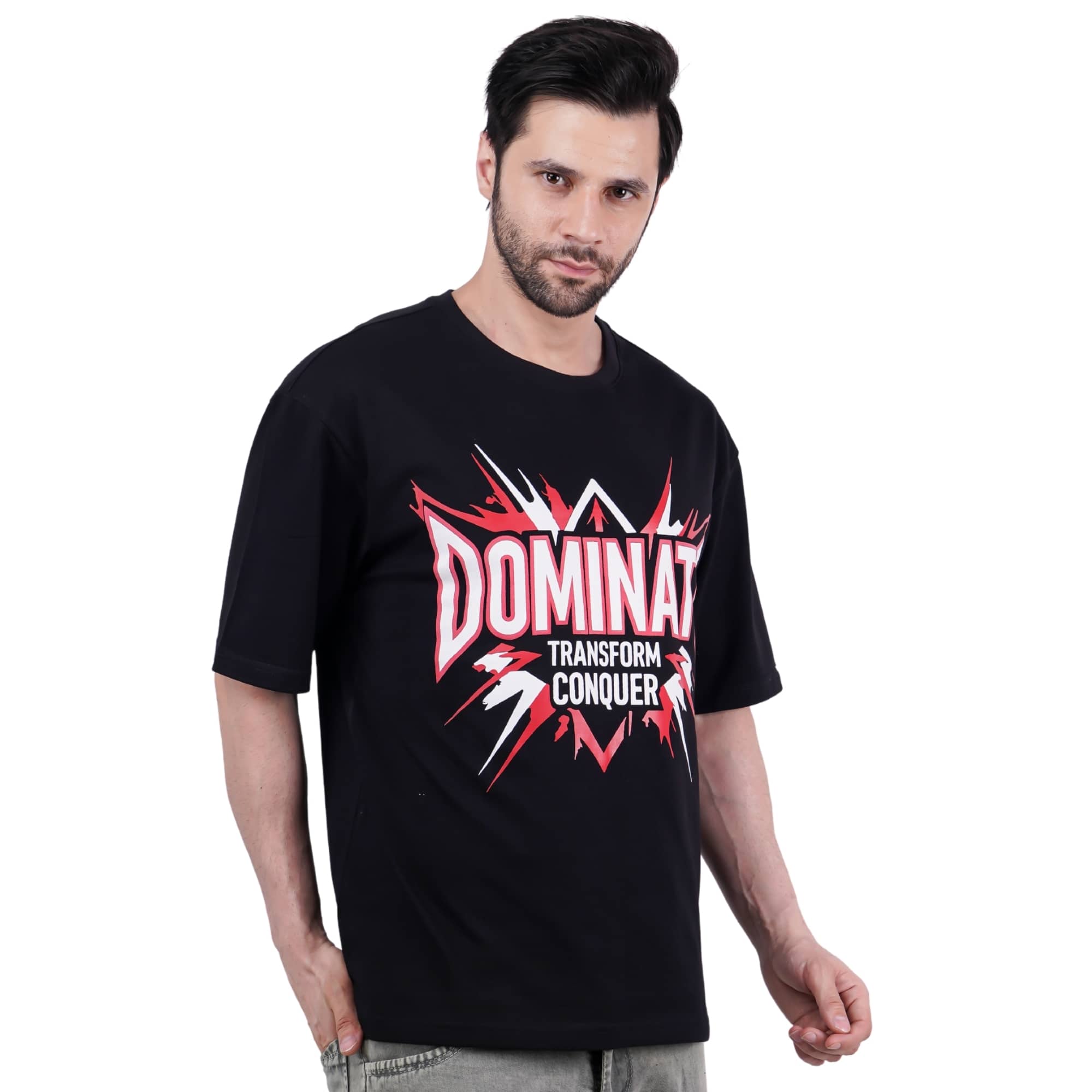 Bandar Baant Collections oversized fit Gym Enthusiast T-shirt For Men in black with graphic print
