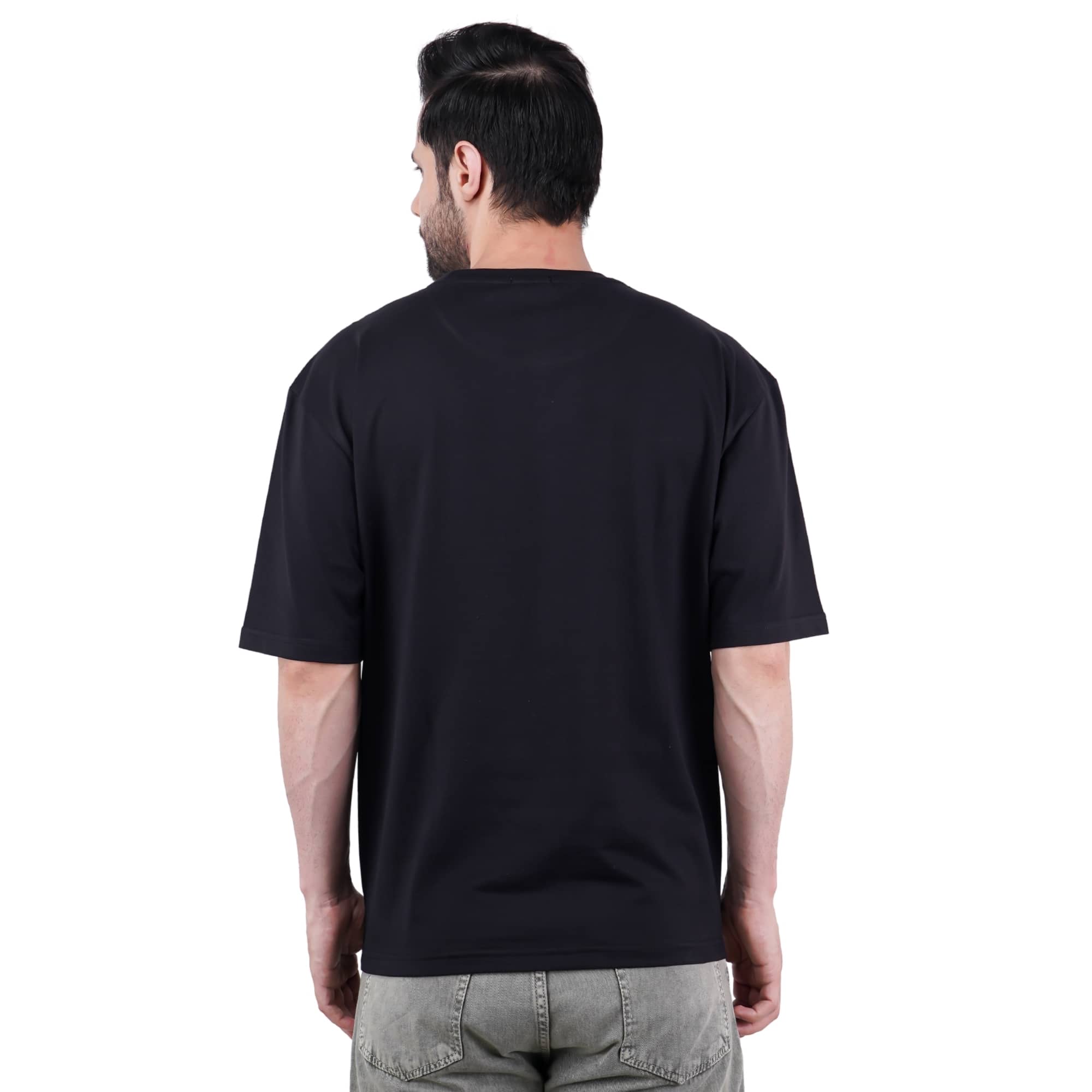 Back view of oversized fit black Gym Enthusiast Trendy T-shirt For Men by Bandar Baant Collections