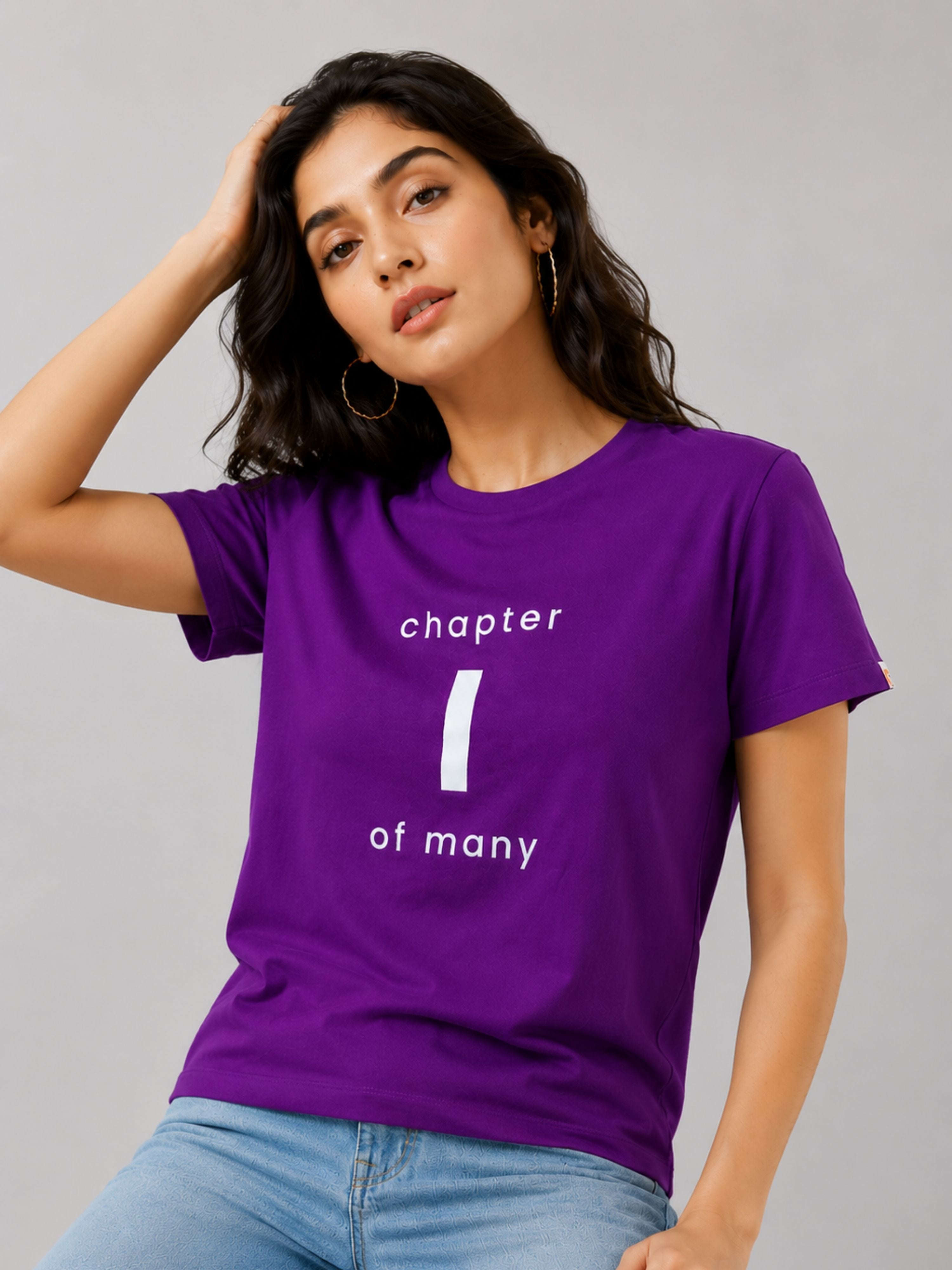 Purple Regular Fit T-Shirt for Women by Bandar Baant Collections with graphic text chapter 1 of many