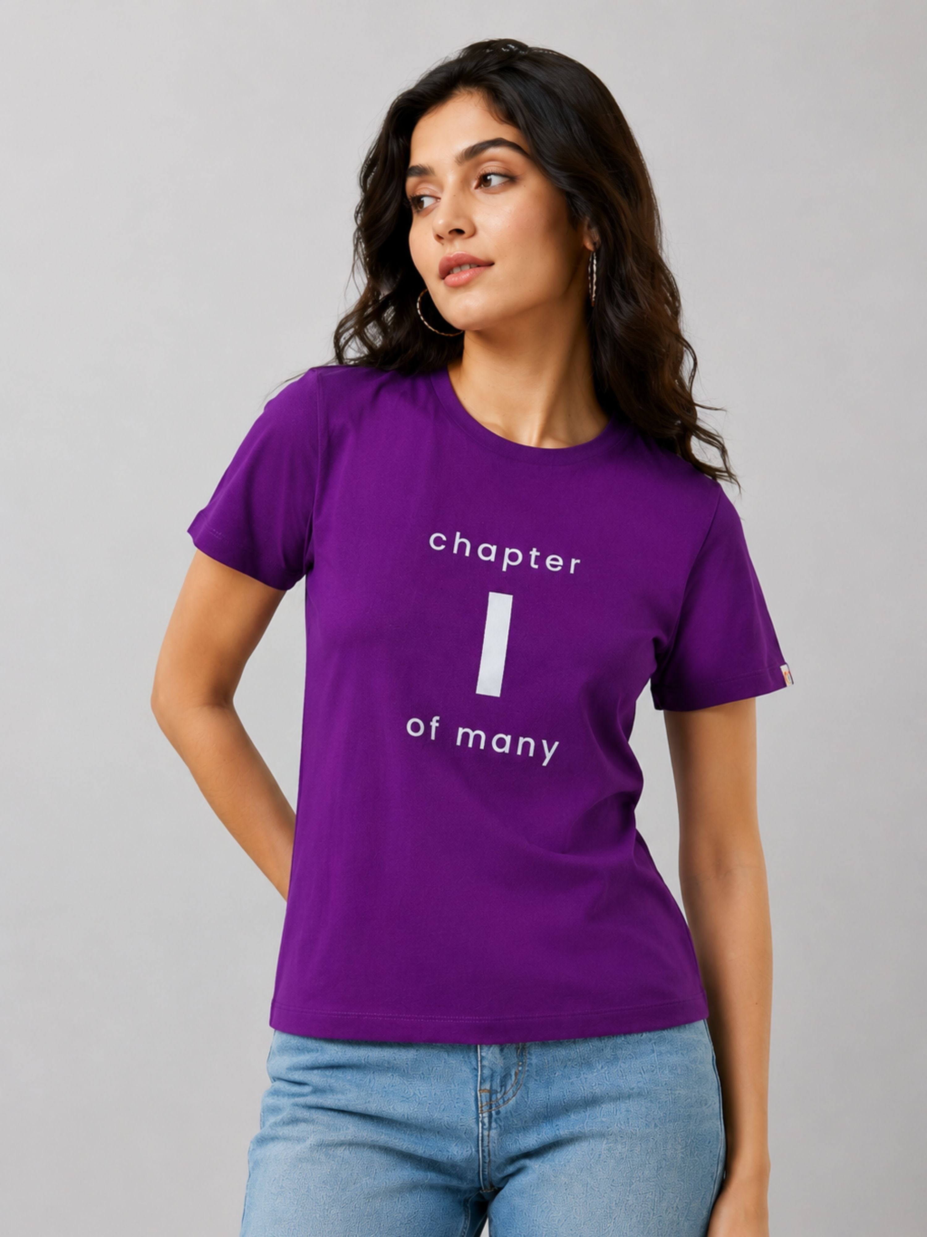 Purple regular fit t-shirt for women by Bandar Baant Collections with chapter of many text