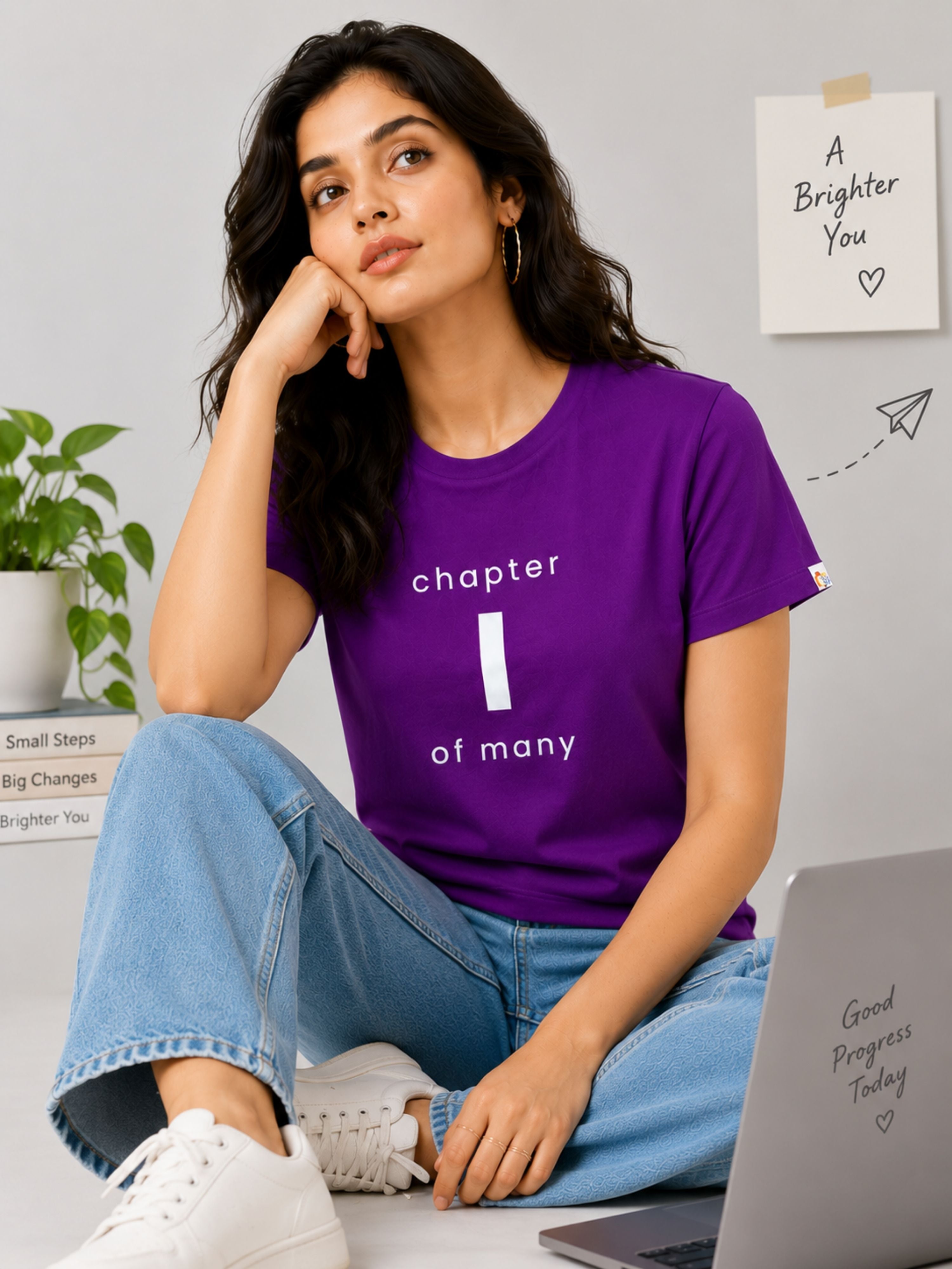 Bandar Baant Collections purple Regular Fit T-Shirt for Women with chapter of many text design