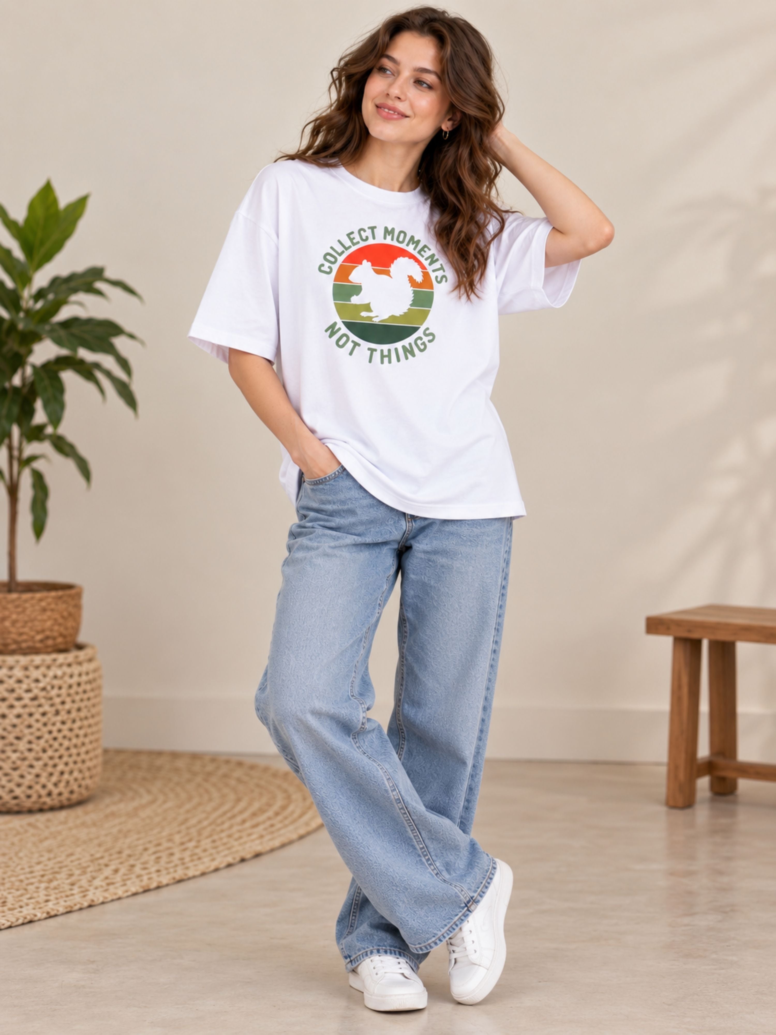 Bandar Baant Collections oversized fit T-Shirt For Women in white with graphic print and relaxed style