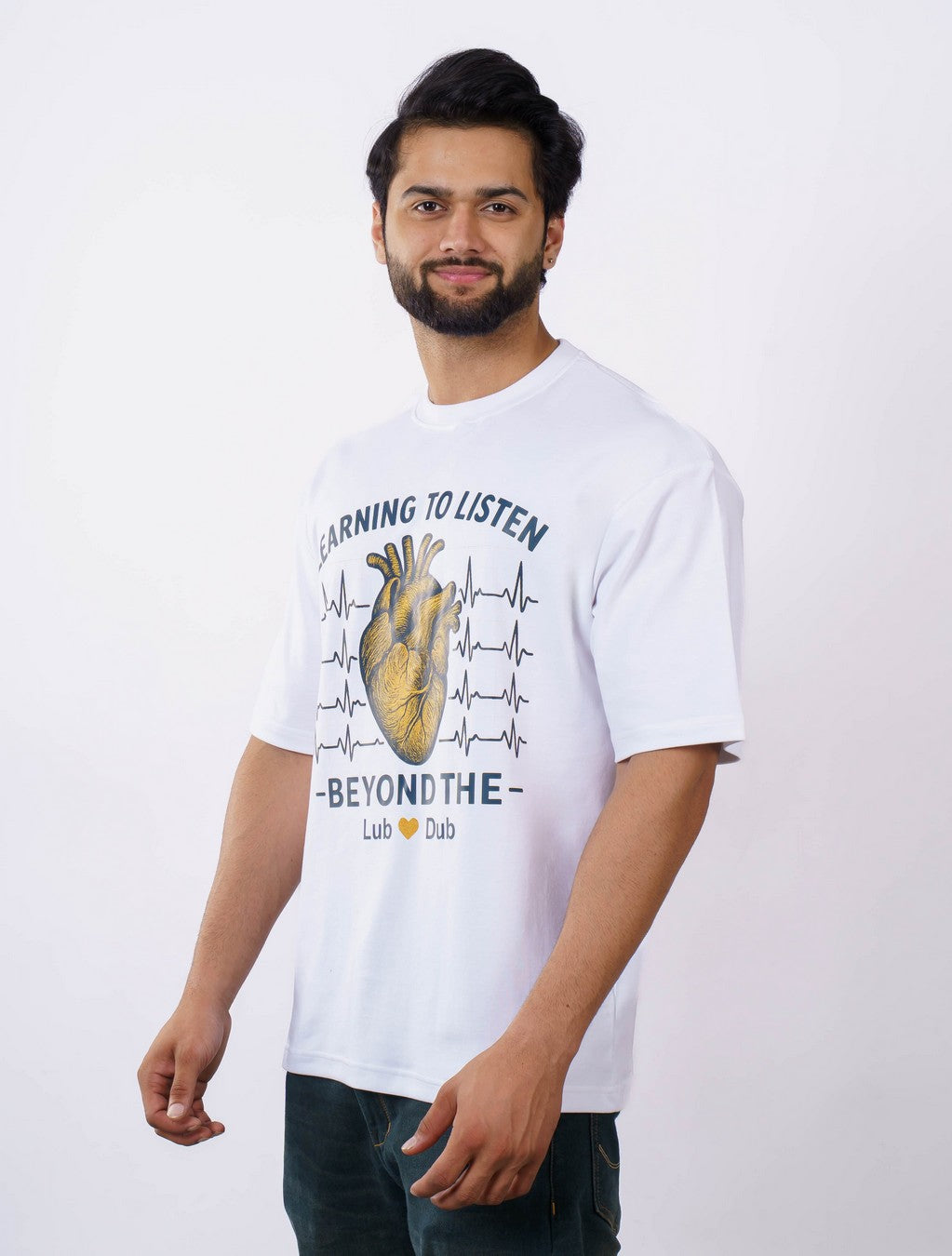 Bandar Baant Collections oversized fit Cardiologist Printed Tshirt For Men with heart graphic and sound waves