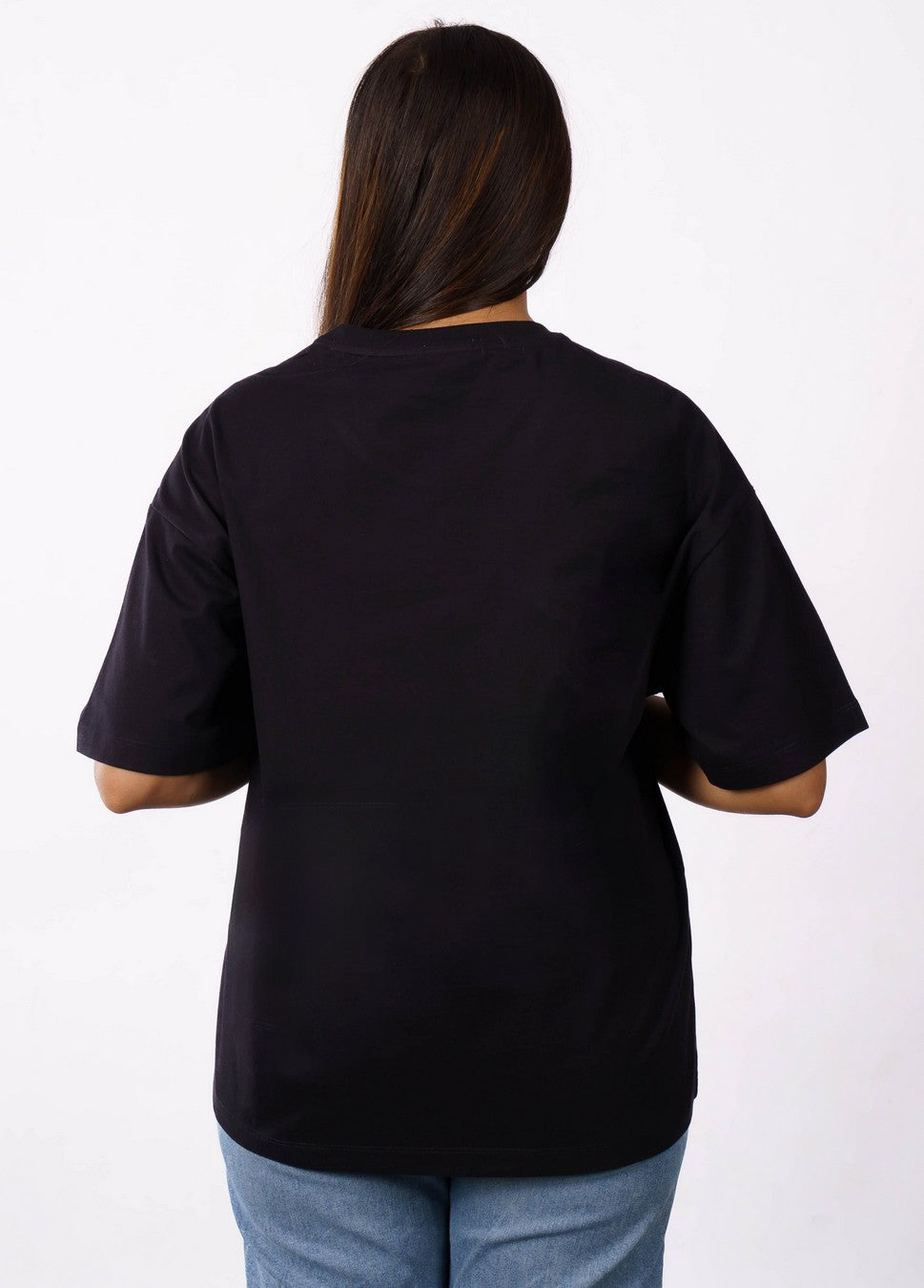 Back view of oversized fit Cardiologist Printed Tshirt For Women in black from Bandar Baant Collections