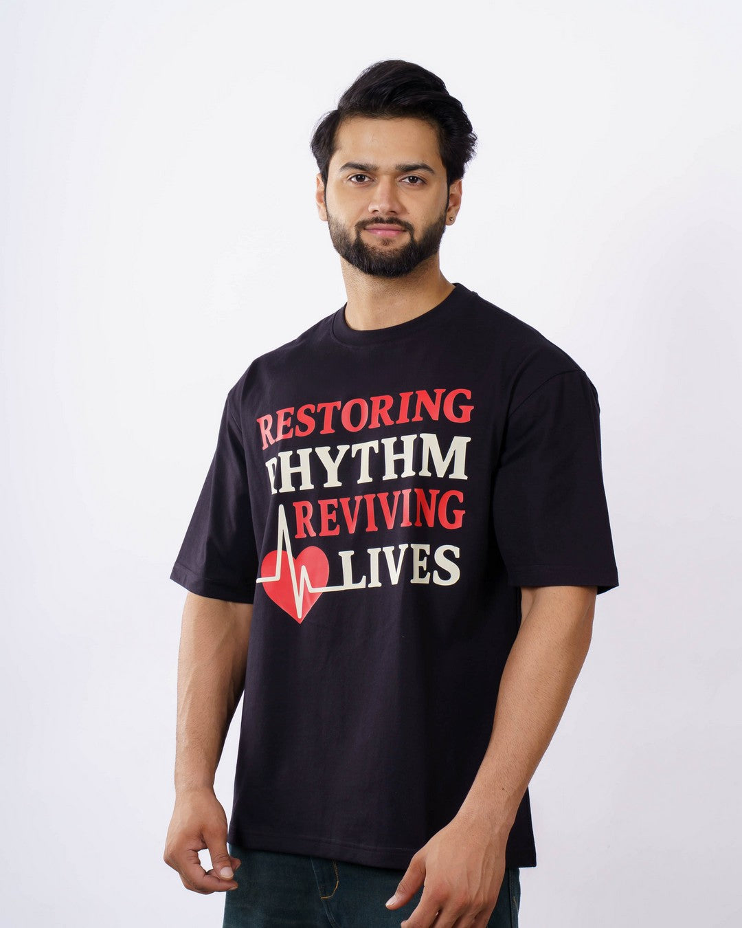 Cardiologist Trendy T-shirt For Men oversized fit black tshirt with heartbeat graphic and text