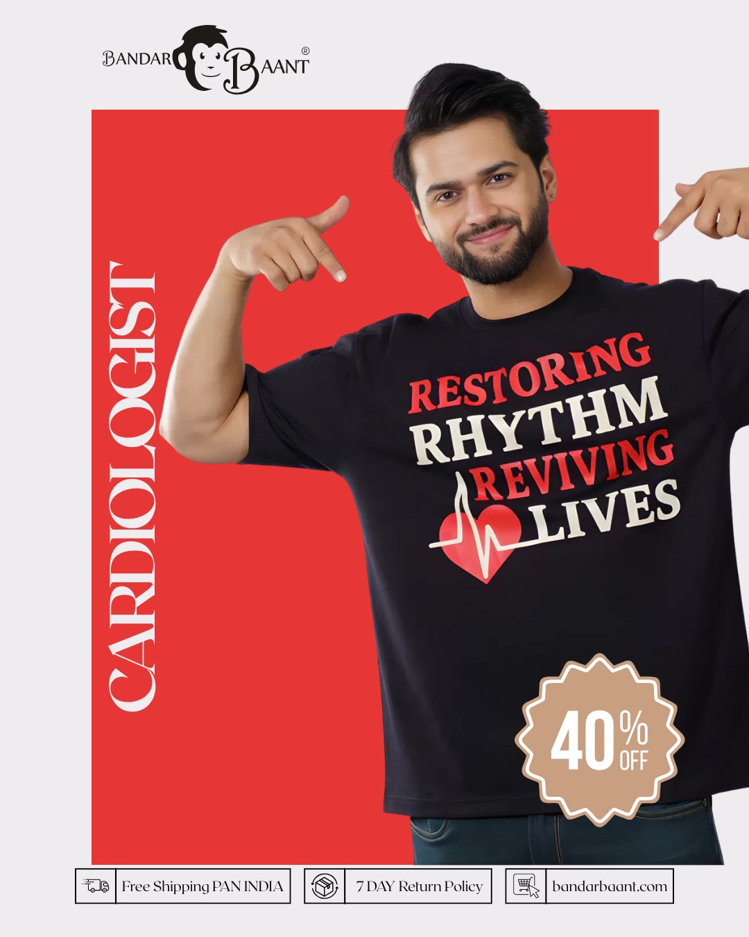Cardiologist Trendy T-shirt For Men black oversized fit tshirt with Restoring Rhythm Reviving Lives print
