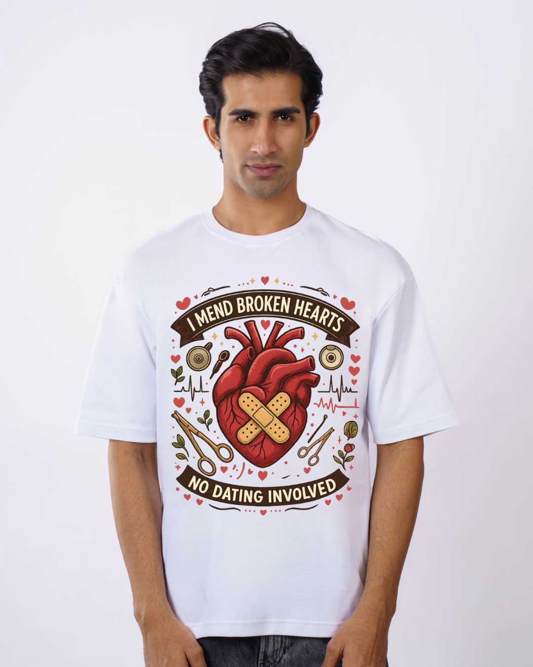 Bandar Baant Collections oversized fit Cardiologist Trendy Tshirt For Men with heart graphic and humorous text