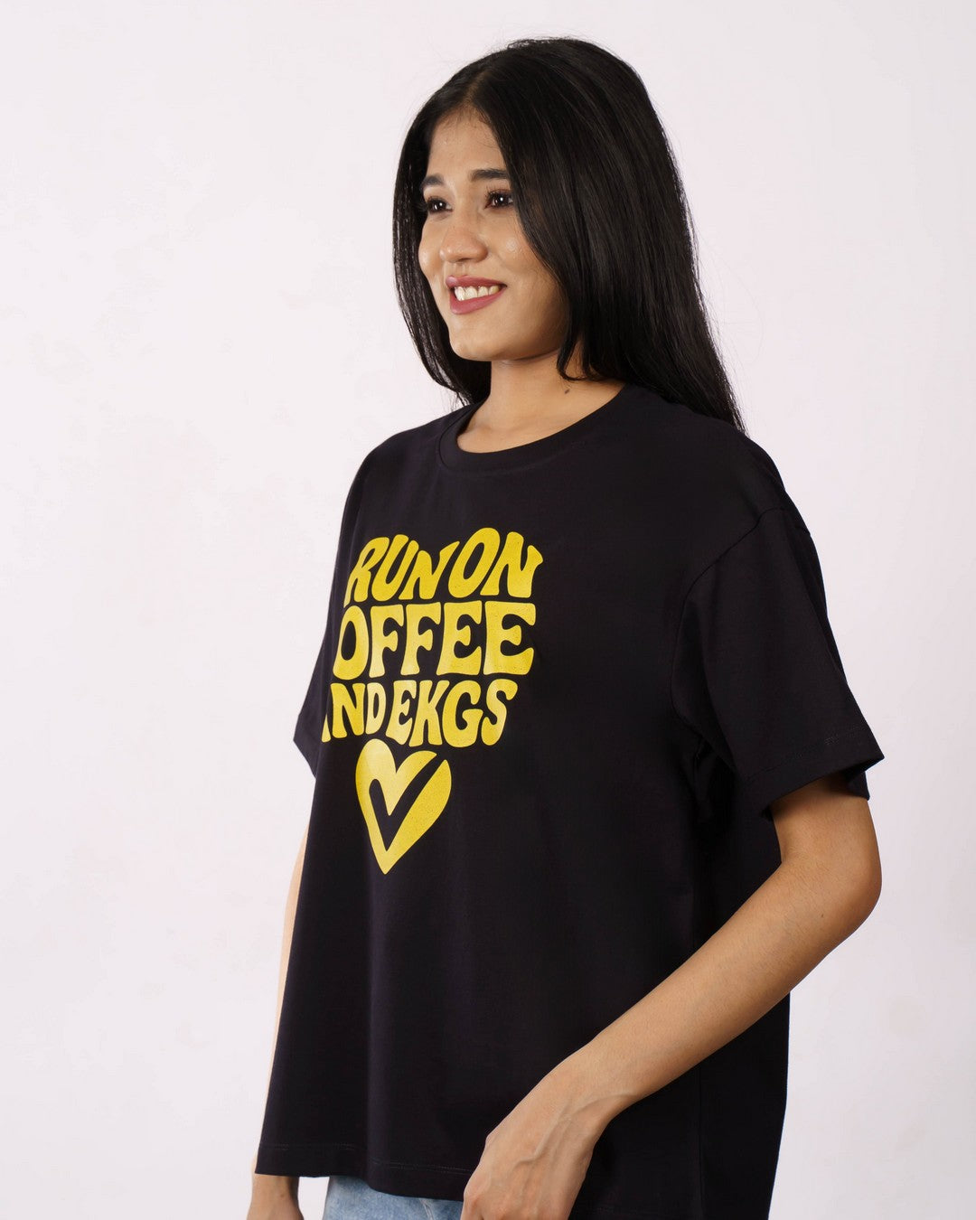 Bandar Baant Collections oversized fit Cardiologist Trendy Tshirt For Women in black with yellow text