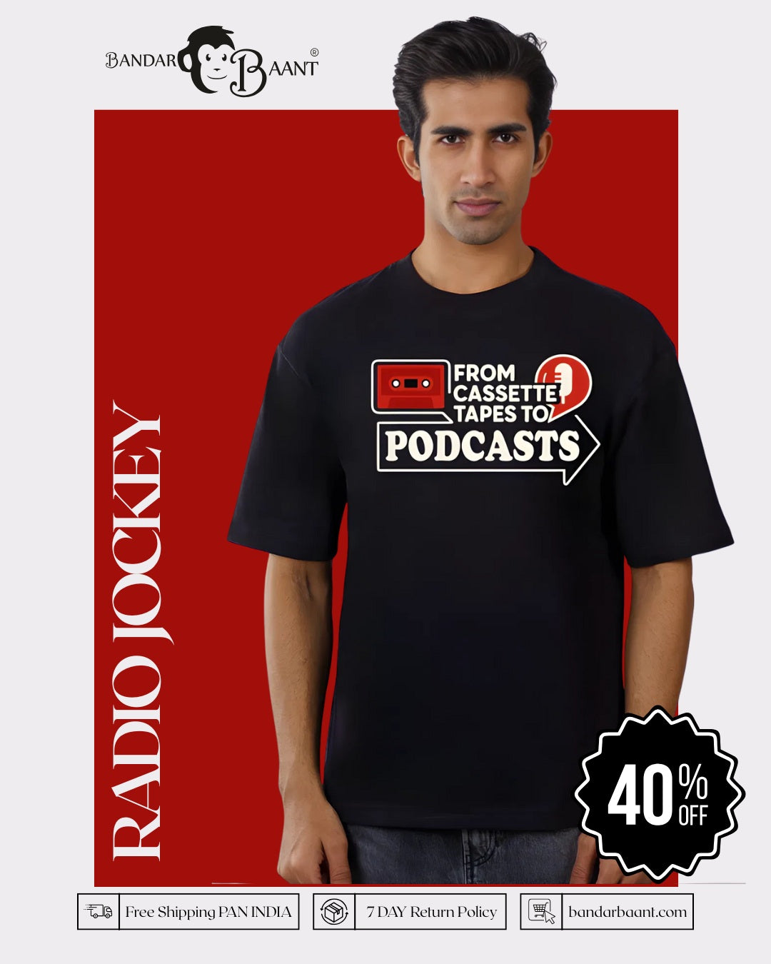 Cassette Podcasts Radio Jockey Oversized Tshirt For Men 1
