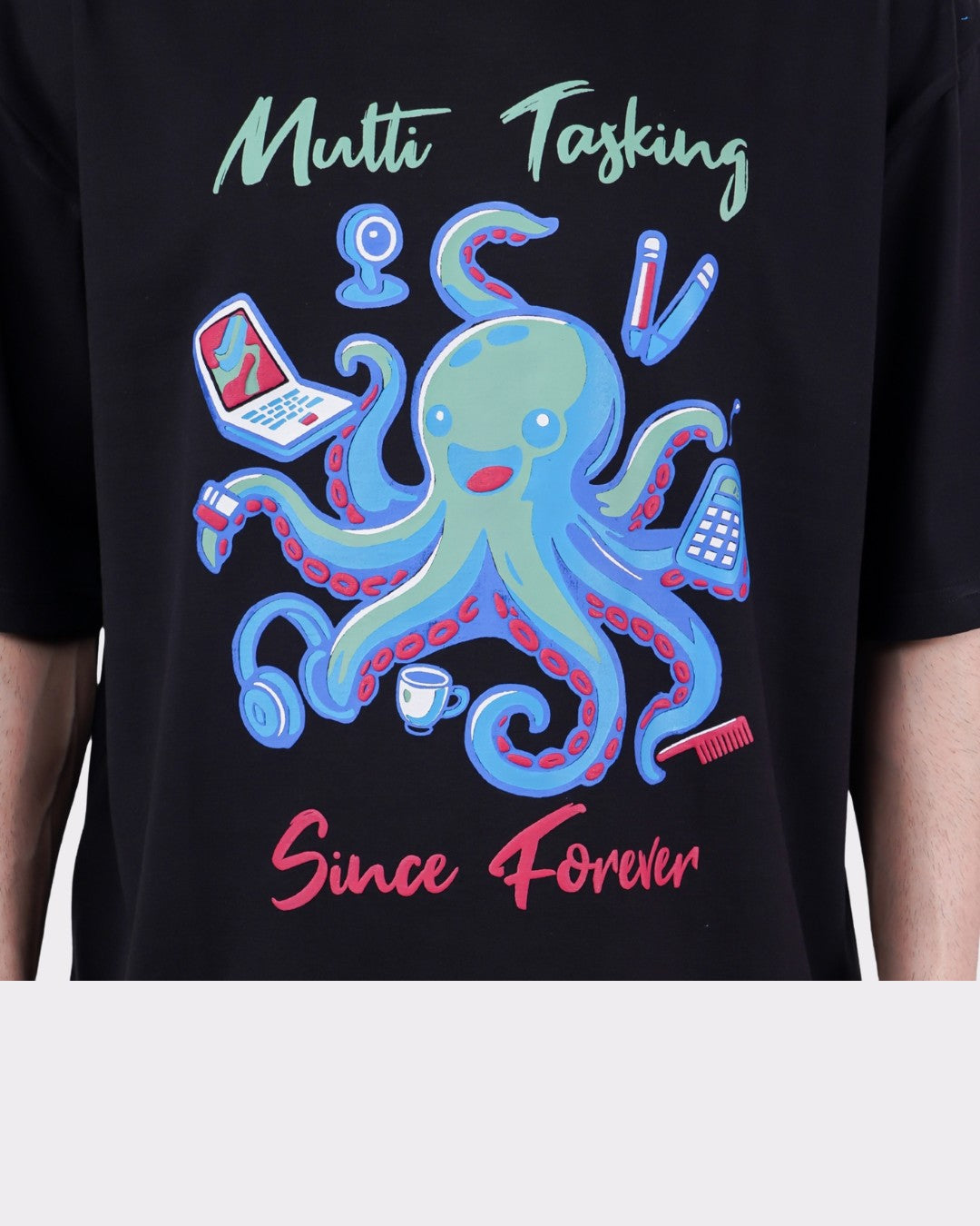 Multitasking Since Forever Octopus Animal Archetype Oversized T-Shirt For Men in black from Bandar Baant Collections