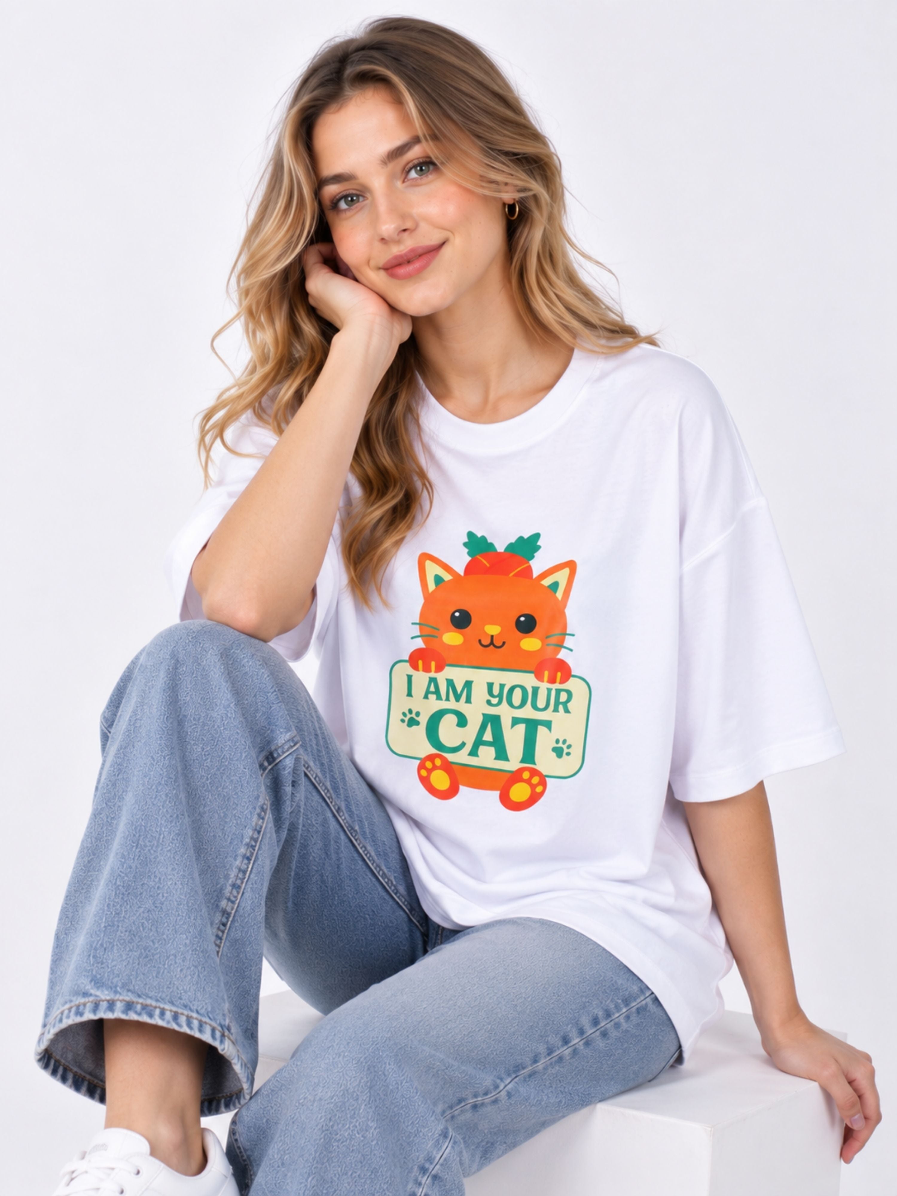 Oversized fit Cat Lovers T-Shirt For Women with cute cat graphic from Bandar Baant Collections