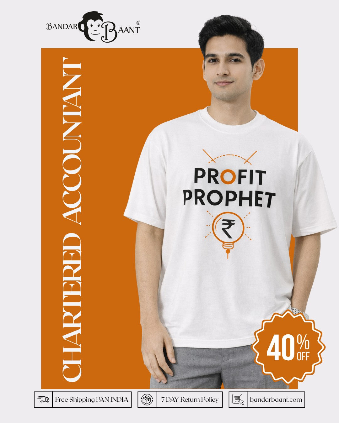 Chartered Accountant Printed T Shirt For Men oversized fit white tshirt with profit prophet print
