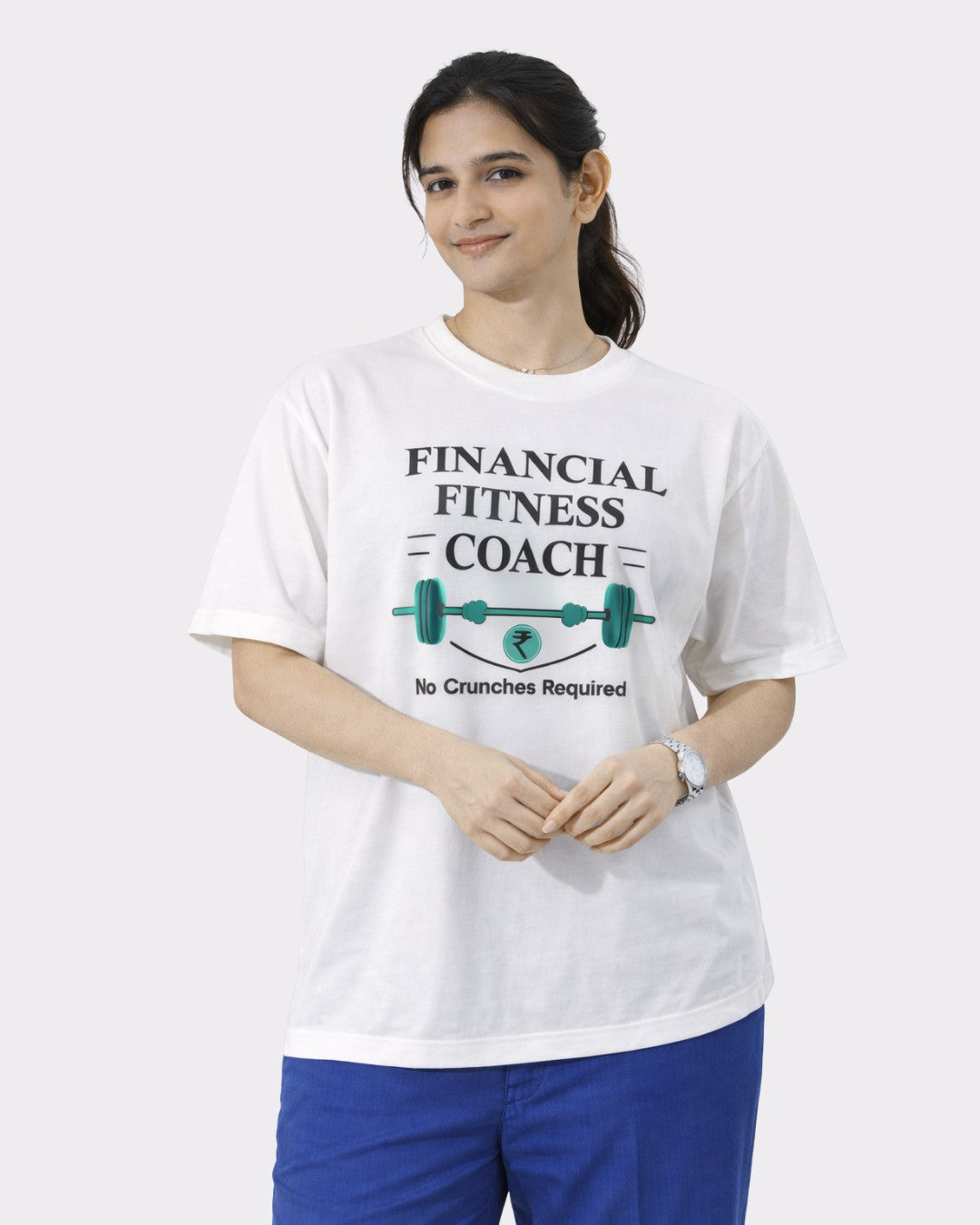 Oversized fit Chartered Accountant T-shirt For Women in white with financial fitness coach print