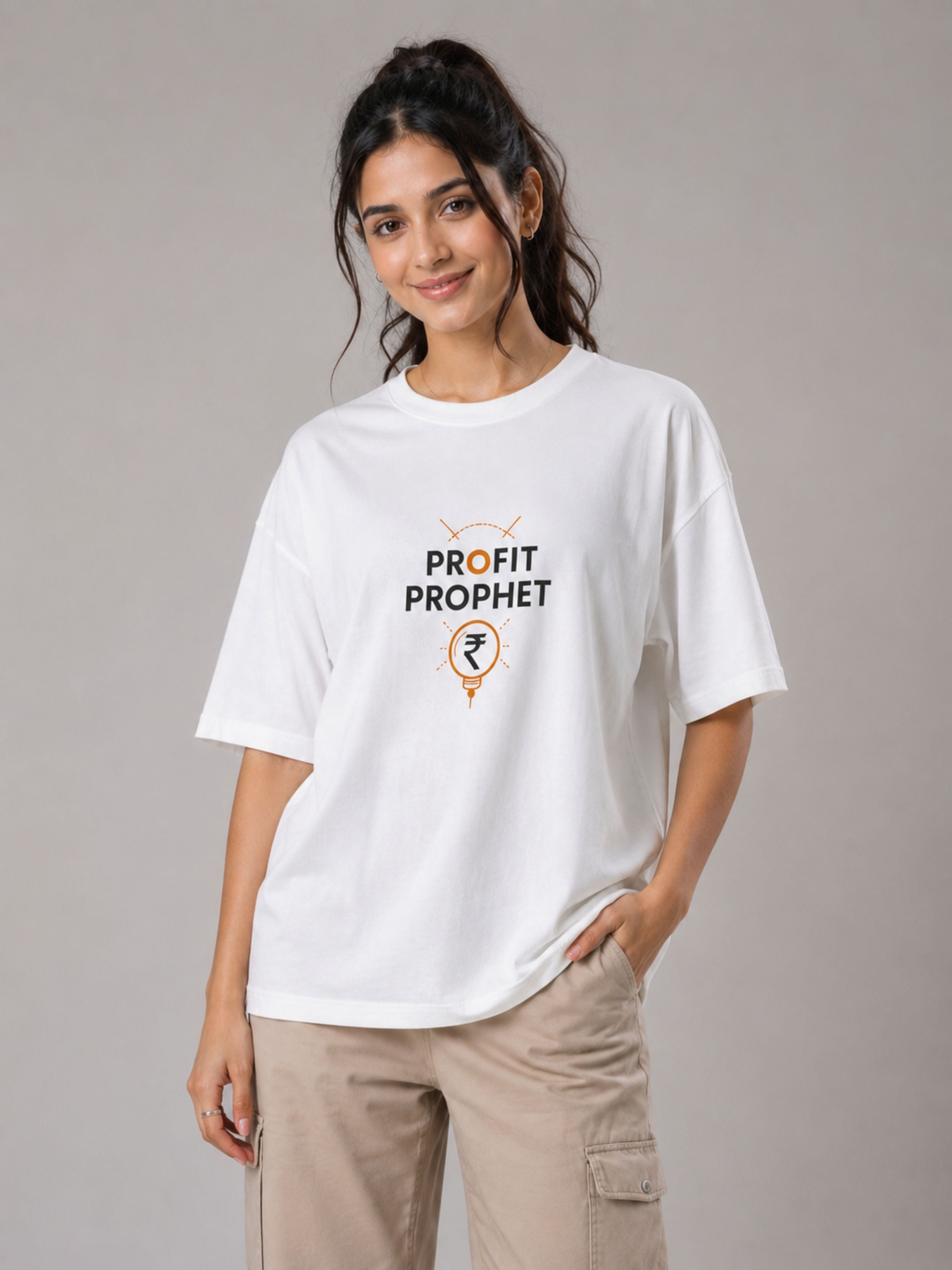 Chartered Accountant Trendy T-shirt For Women oversized fit white tshirt with Profit Prophet text design