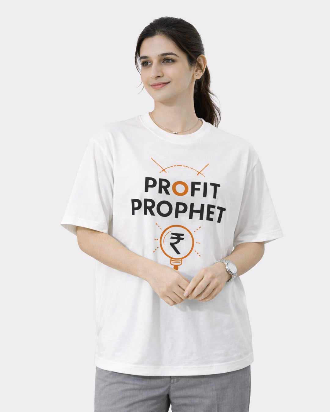 Chartered Accountant Trendy T-shirt For Women oversized fit white tshirt with profit prophet print