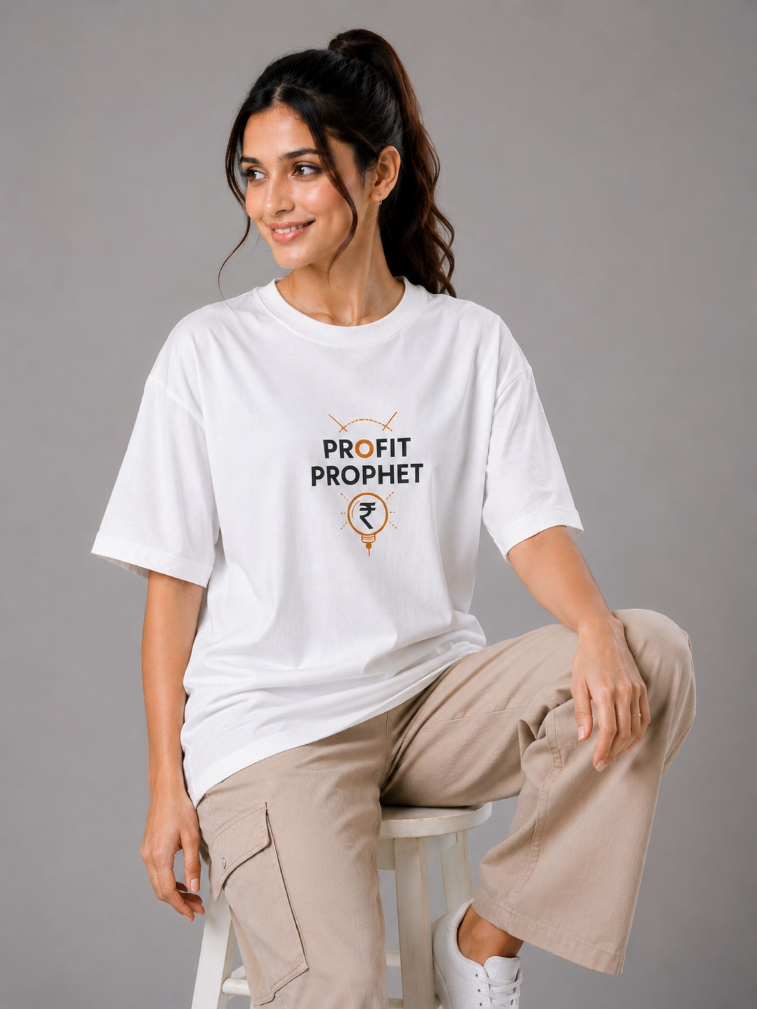Chartered Accountant Trendy T-shirt For Women oversized fit white tee with profit prophet print