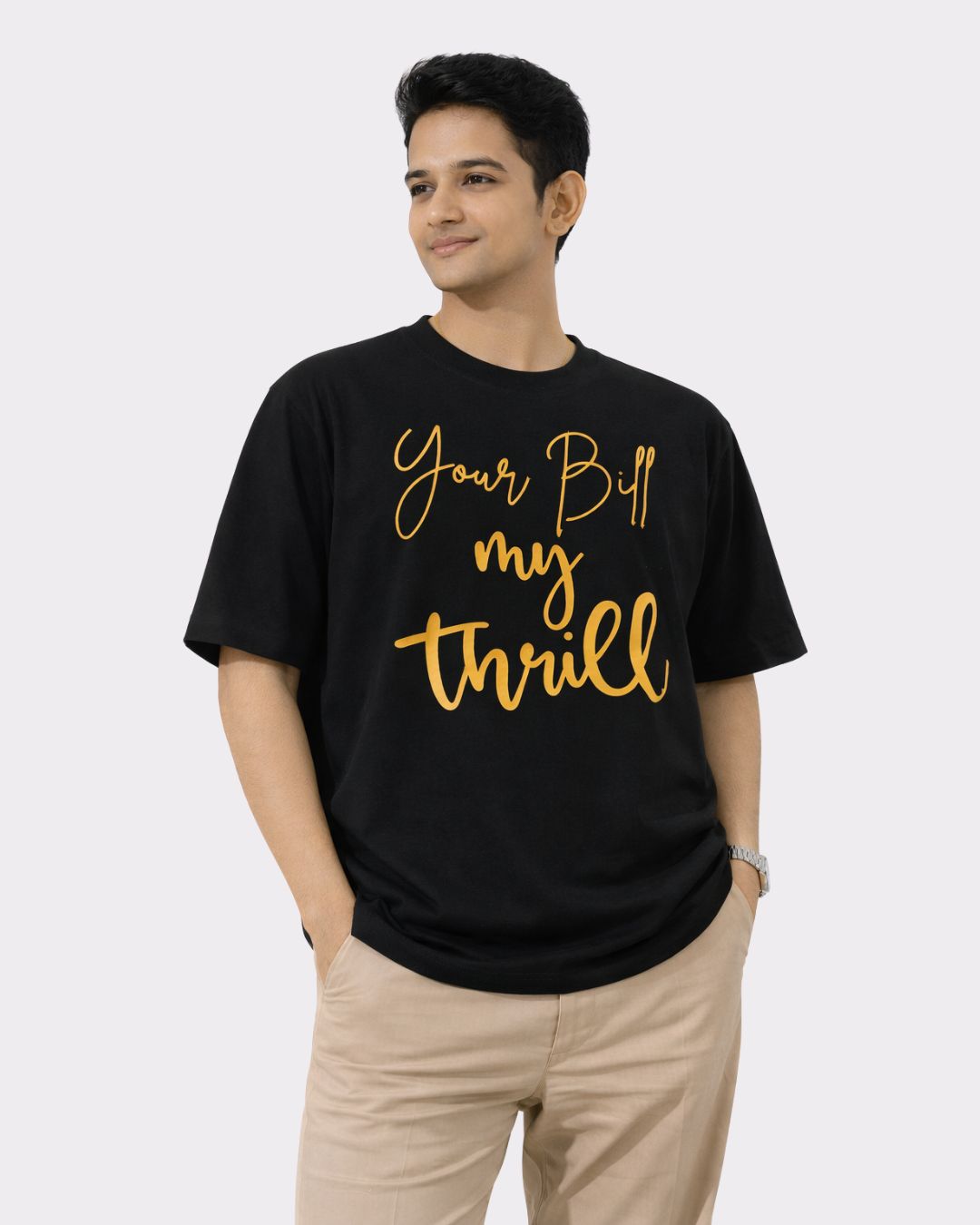 Bandar Baant Collections oversized fit black Chartered Accountant Trendy Tshirt For Men with yellow text design