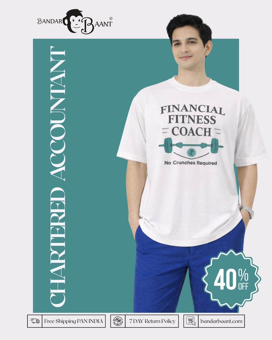 Chartered Accountant Tshirt For Men oversized fit white tee with Financial Fitness Coach print