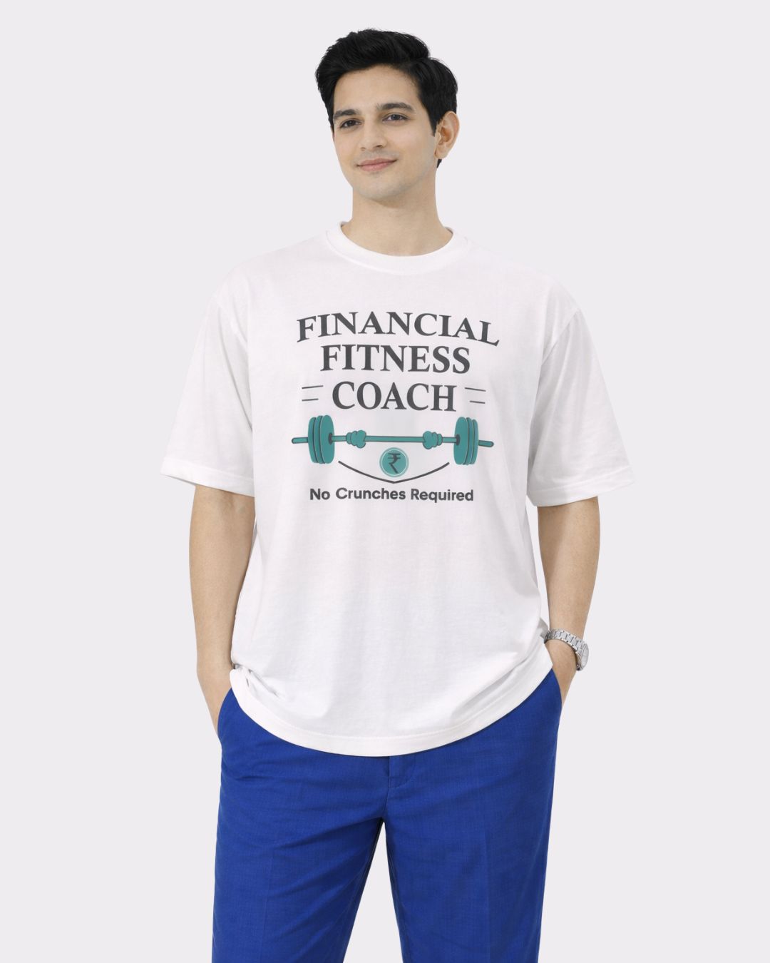 Chartered Accountant Tshirt For Men oversized fit white t-shirt with financial fitness coach print