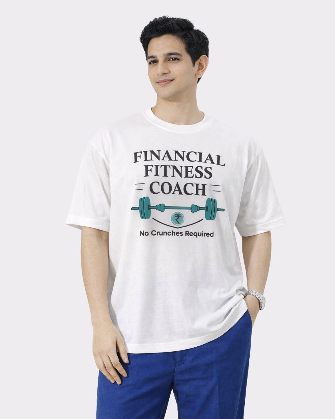 Oversized fit Chartered Accountant Tshirt For Men in white with financial fitness coach print