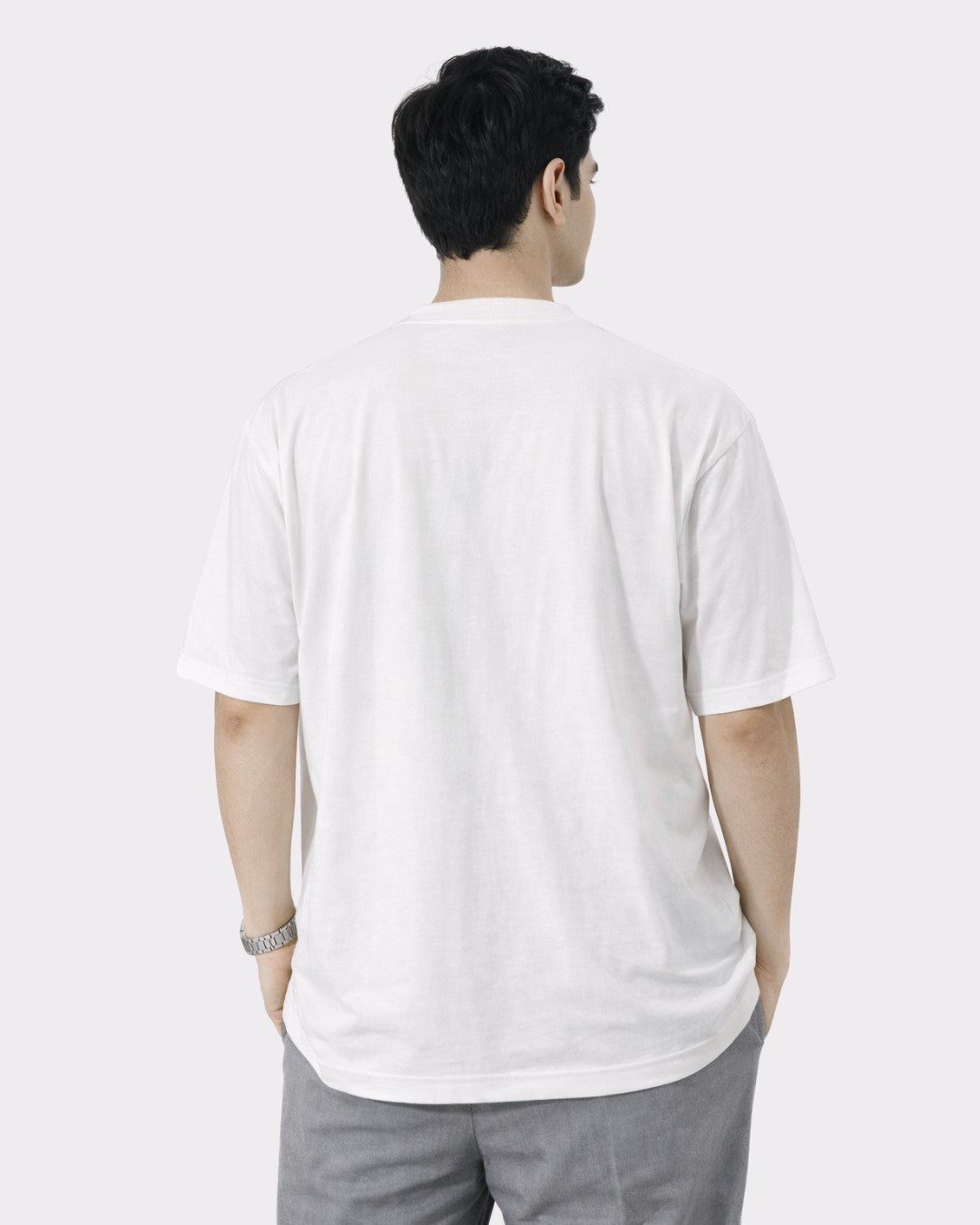 Back view of oversized fit white Chartered Accountant Tshirt For Men by Bandar Baant Collections