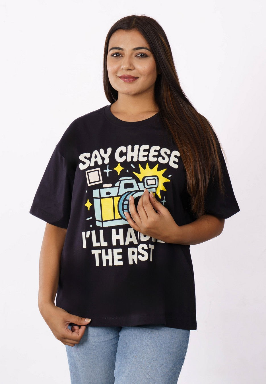 Cheese Dentist Oversized Printed Tshirt For Women 5