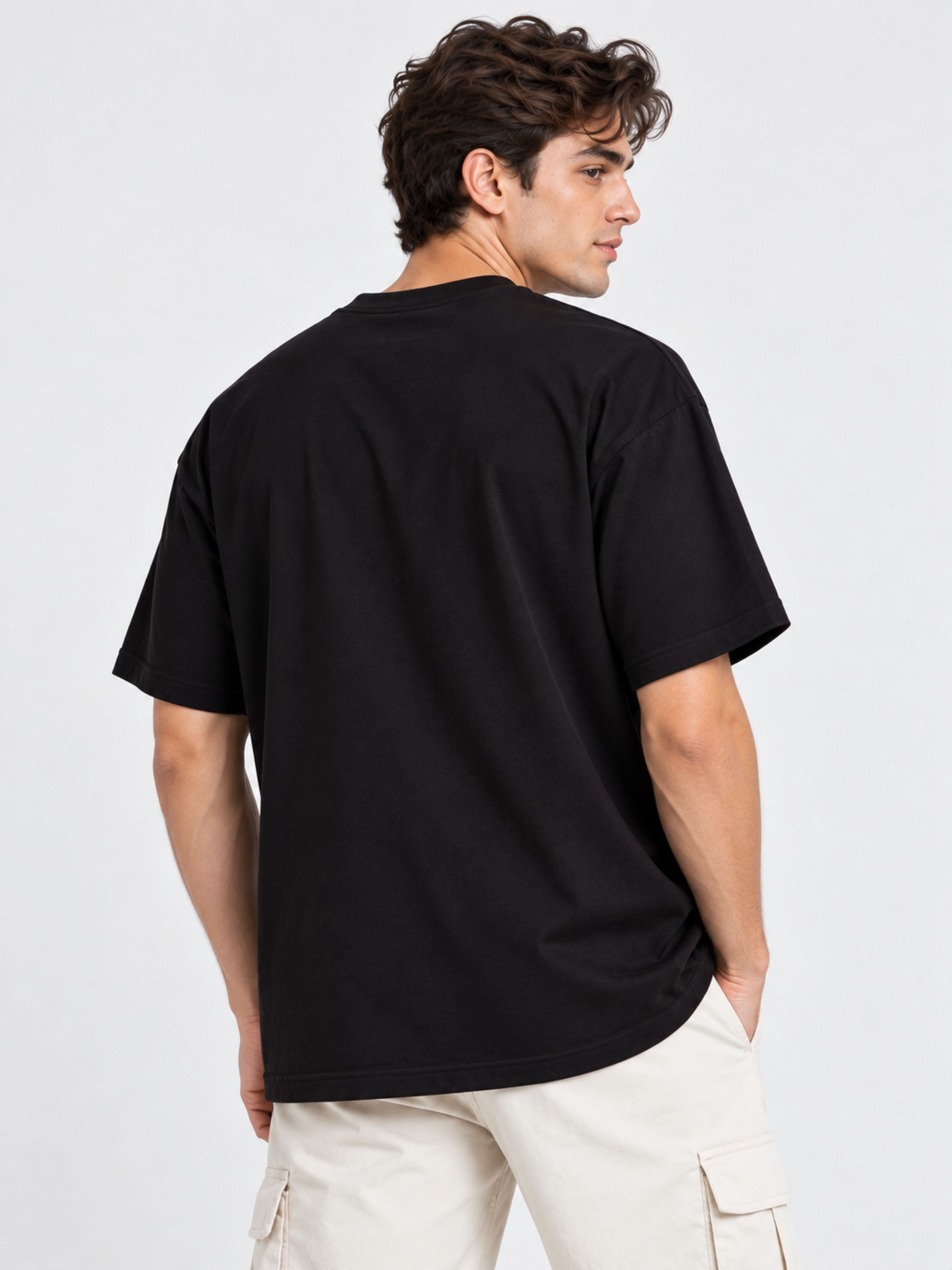 Black oversized fit Content Creators T-Shirt For Men from Bandar Baant Collections shown from the back