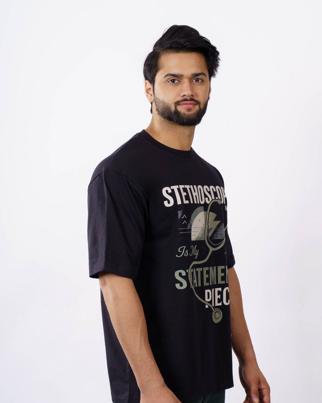 Bandar Baant Collections oversized fit cool printed tshirt for men in black with graphic design