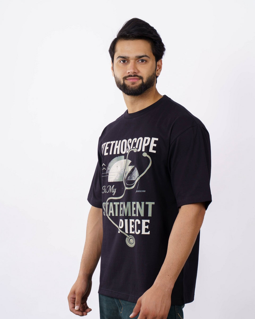 Bandar Baant Collections oversized fit cool printed tshirt for men with stethoscope graphic