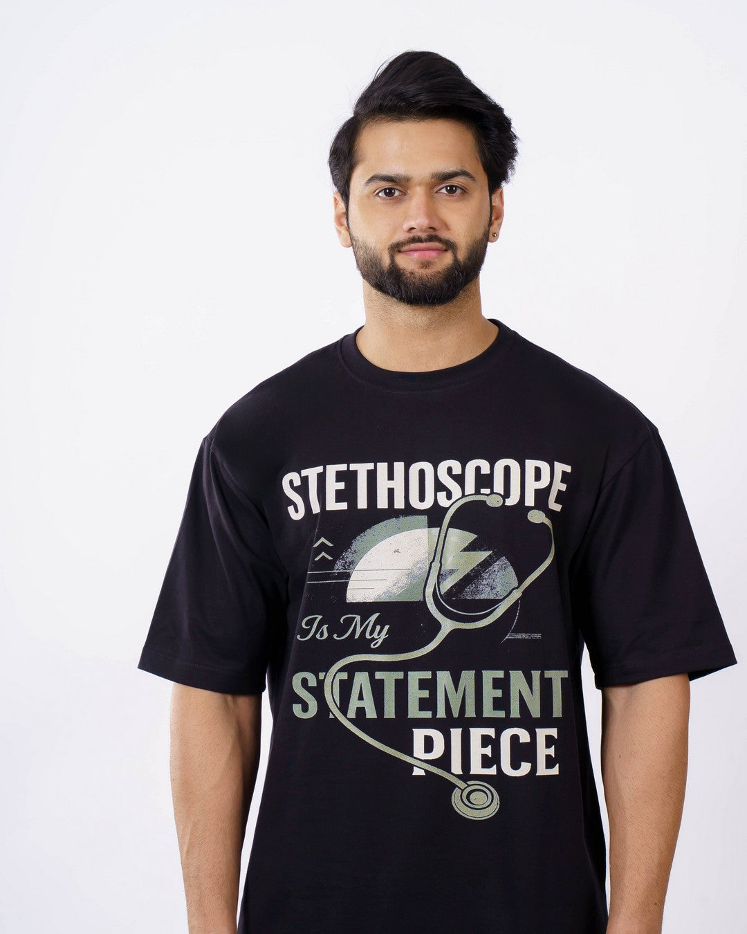 Bandar Baant Collections oversized fit cool printed tshirt for men with stethoscope graphic design