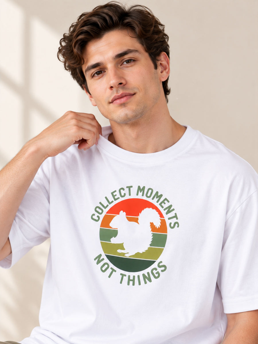 Bandar Baant Collections oversized fit T-Shirt For Men with Collect Moments Not Things graphic