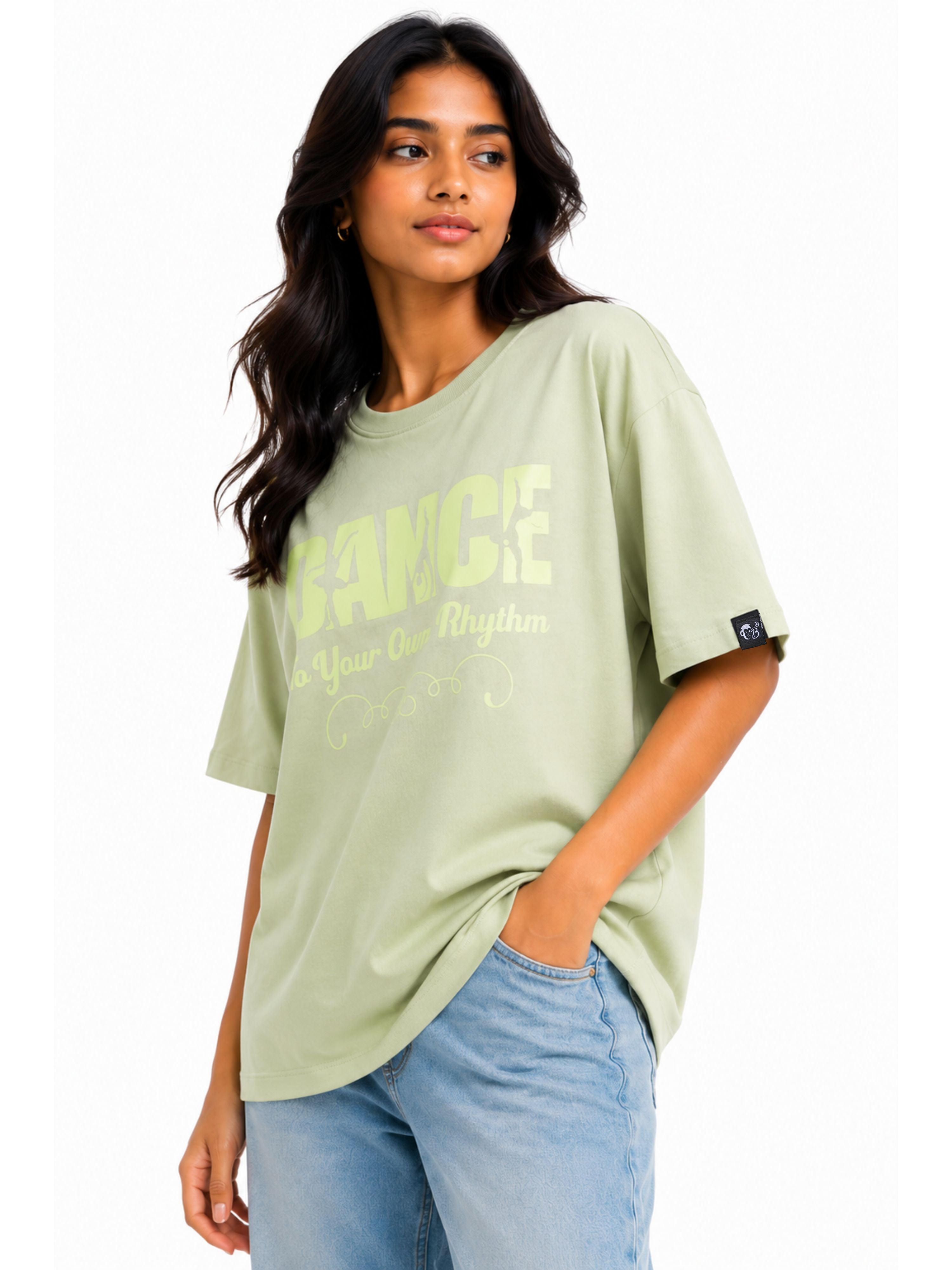 Dancer Oversized T-shirt For Women by Bandar Baant Collections in light green with short sleeves