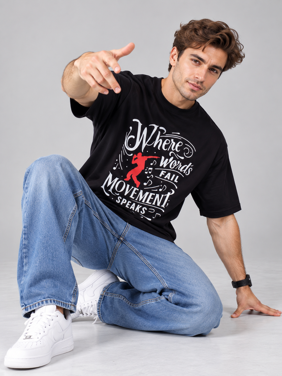 Oversized fit Dancer T-shirt For Men by Bandar Baant Collections with graphic text and silhouette design
