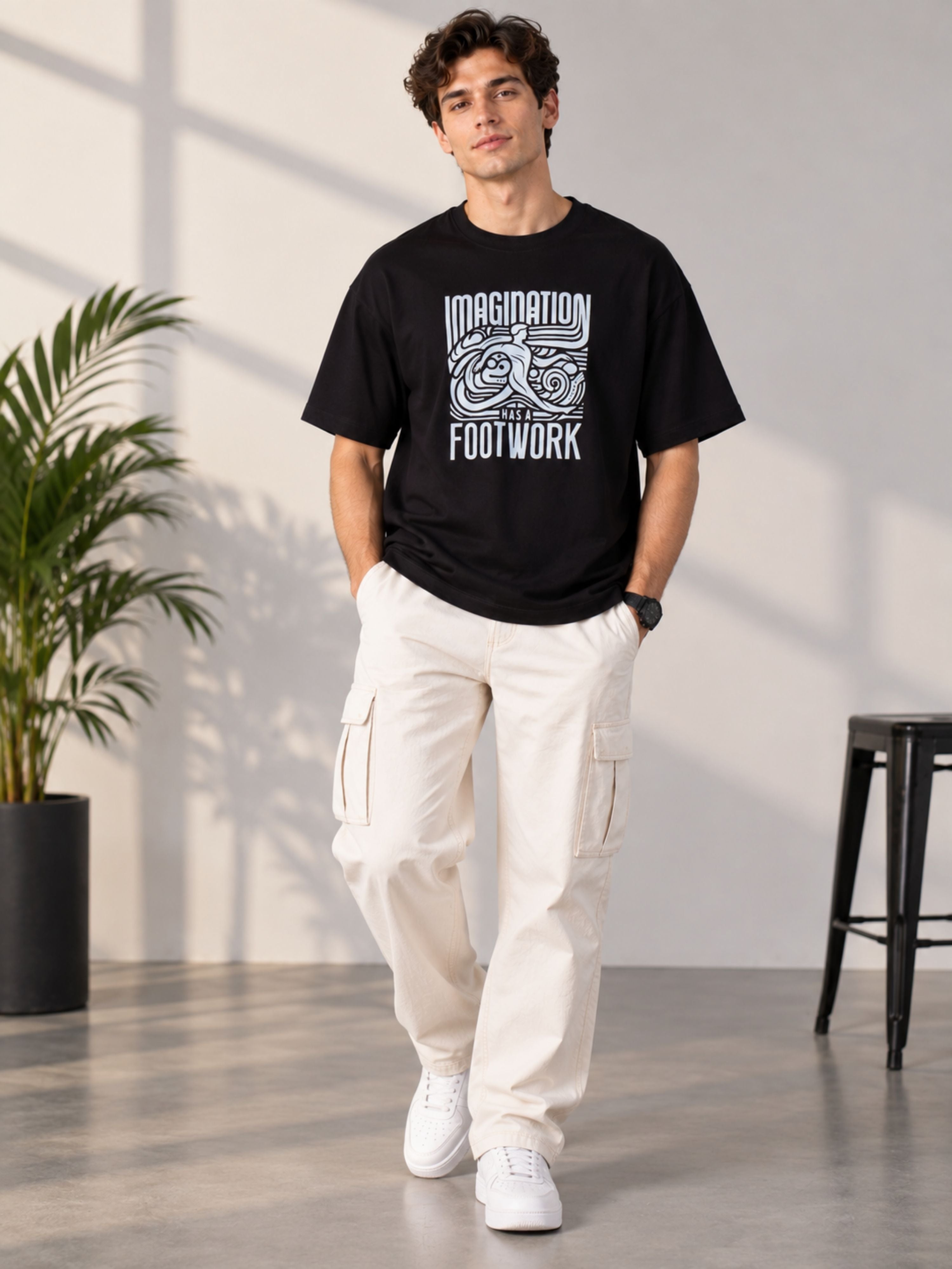 Bandar Baant Collections oversized fit Dancer T-shirt For Men in black with graphic design