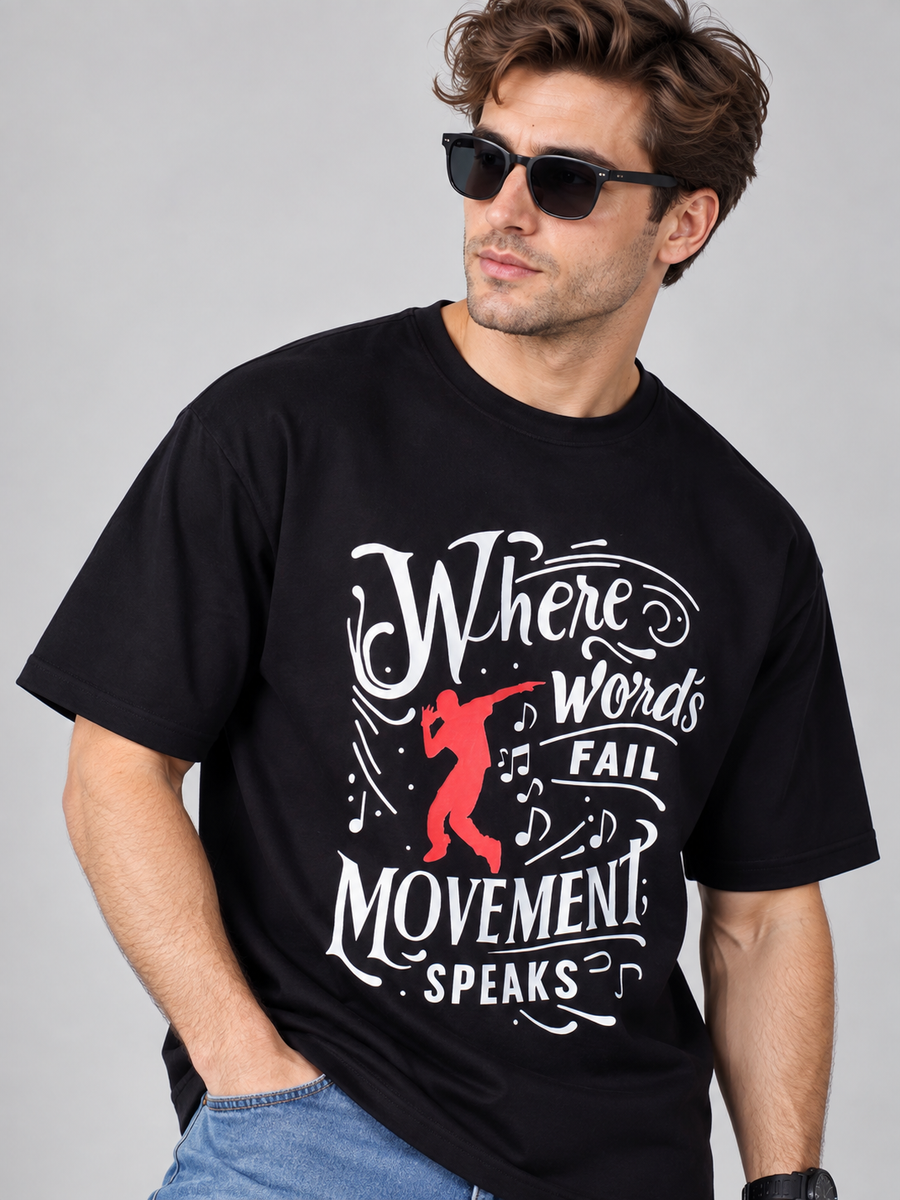 Bandar Baant Collections oversized fit Dancer T-shirt For Men in black with graphic design and text
