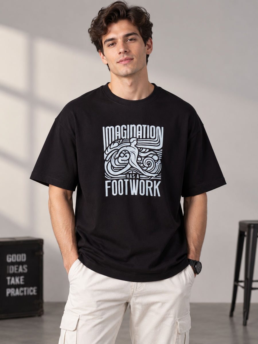 Bandar Baant Collections oversized fit black Dancer T-shirt For Men with imagination footwork print