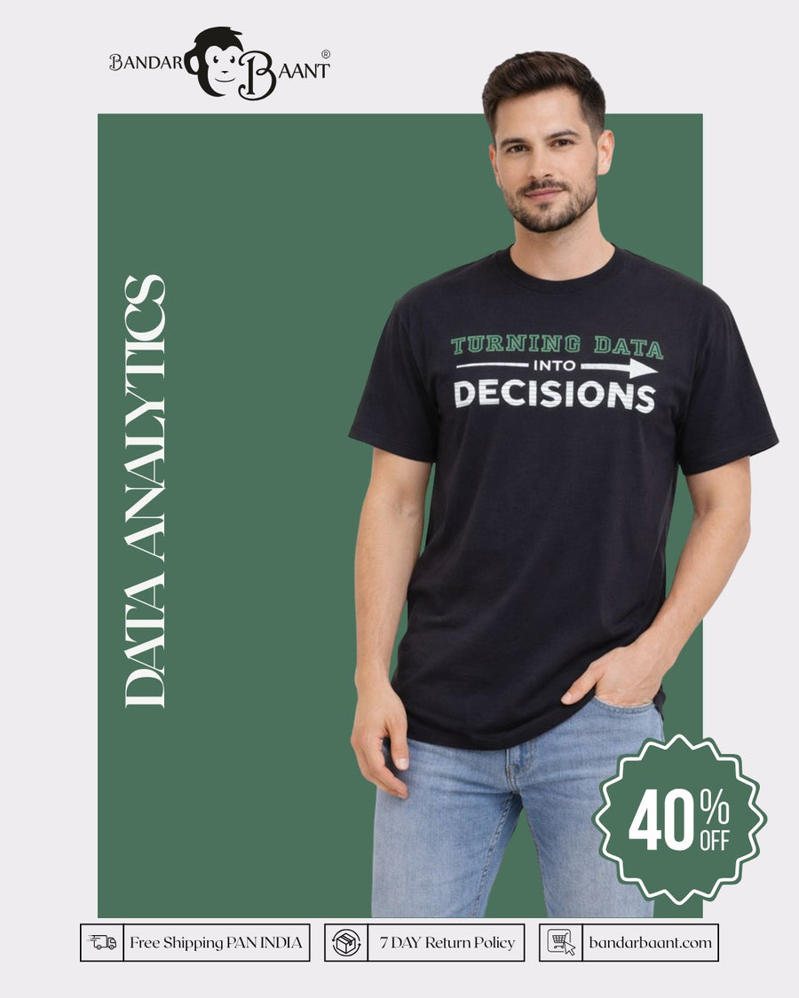 Oversized fit black Data Analytics T-Shirt For Men with turning data into decisions print