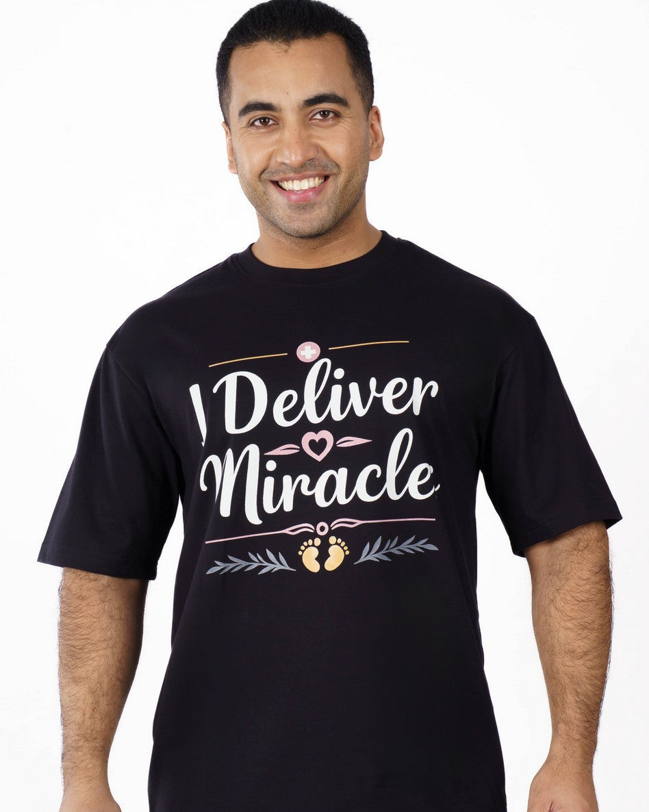 Deliver Miracles Gynaecologist Oversized Quote Tshirt For Men 1
