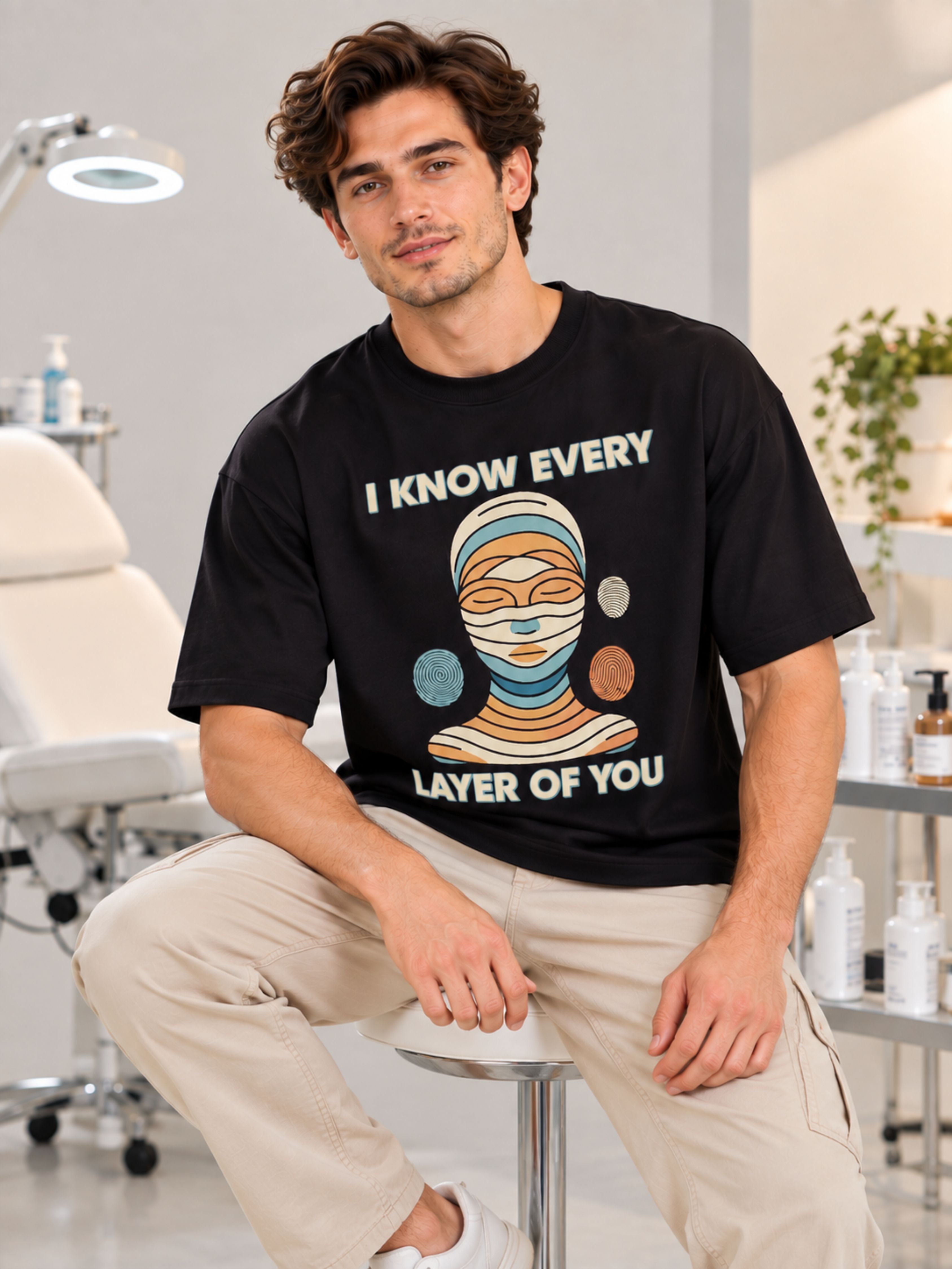 Dermatologist T-shirt for Men oversized fit black tee with graphic layers design by Bandar Baant Collections